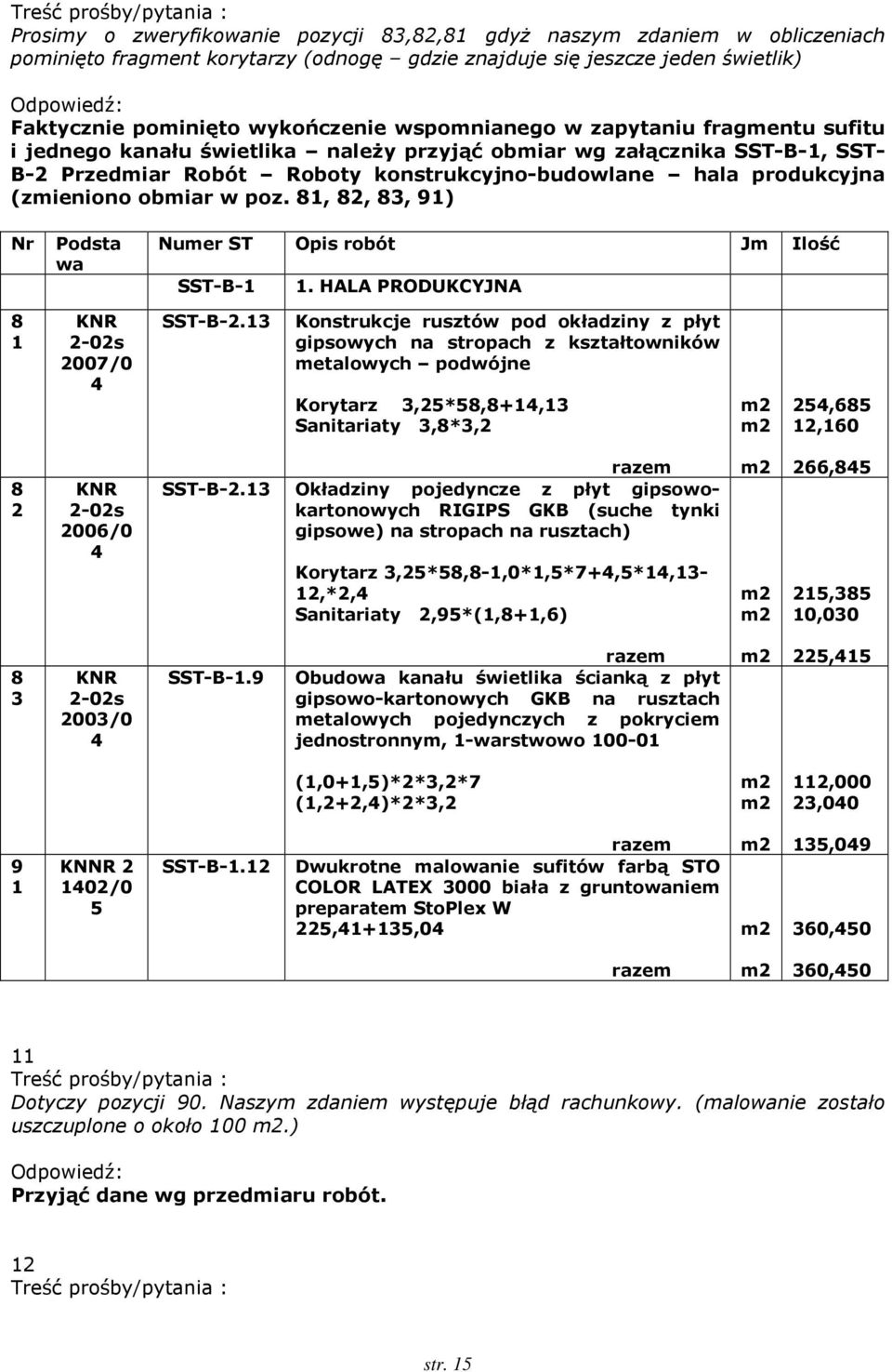 obmiar w poz. 81, 82, 83, 91) Nr Podsta wa Numer ST Opis robót Jm Ilość SST-B-1 1. HALA PRODUKCYJNA 8 1 KNR 2-02s 2007/0 4 SST-B-2.