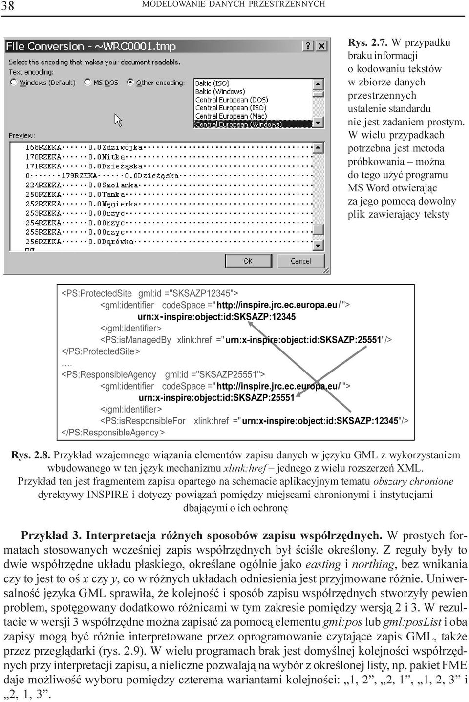 Przyk³ad wzajemnego wi¹zania elementów zapisu danych w jêzyku GML z wykorzystaniem wbudowanego w ten jêzyk mechanizmu xlink:href jednego z wielu rozszerzeñ XML.