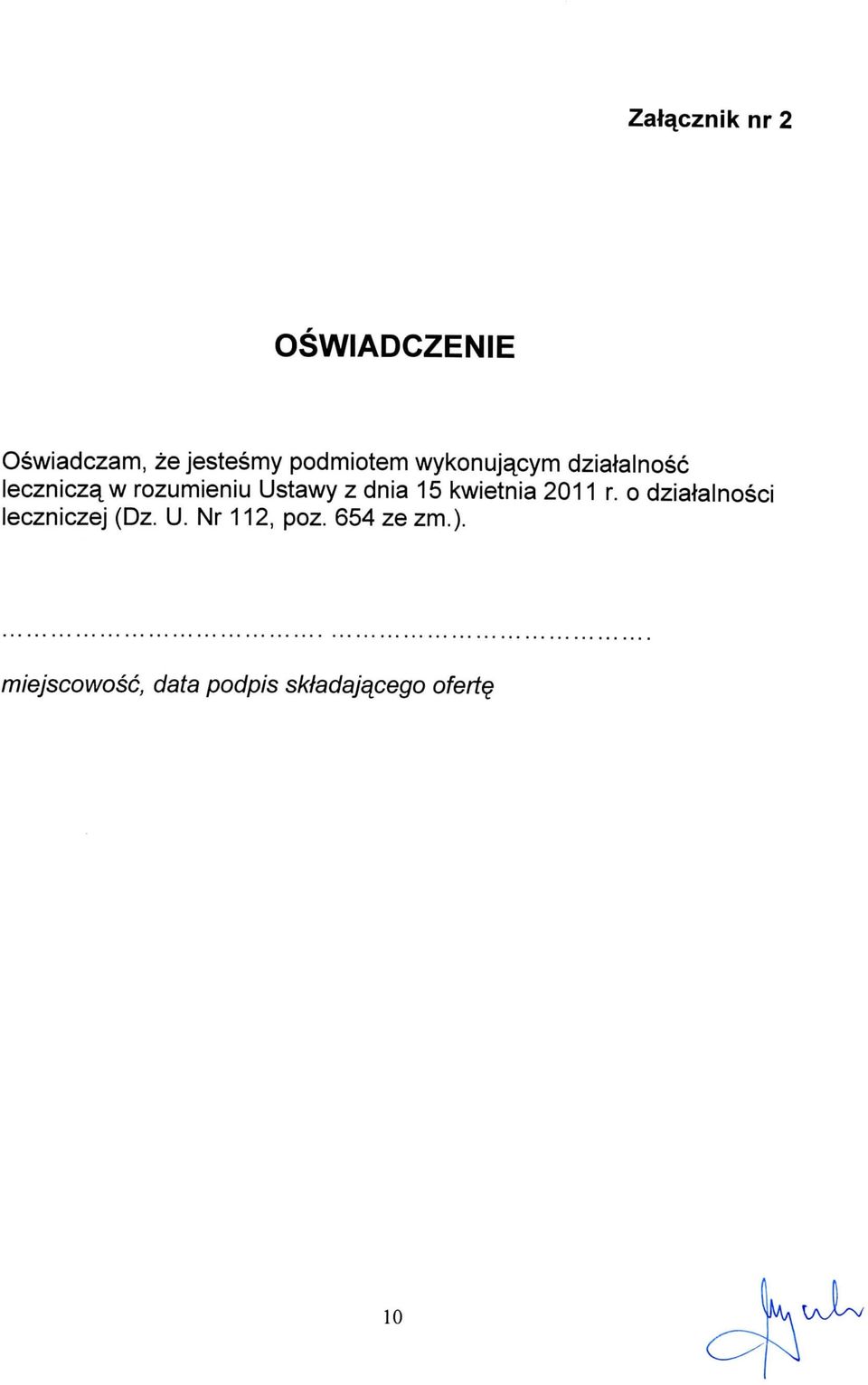 15 kwietnia 2011 r. o dziatalnosci leczniczej (Dz. U.