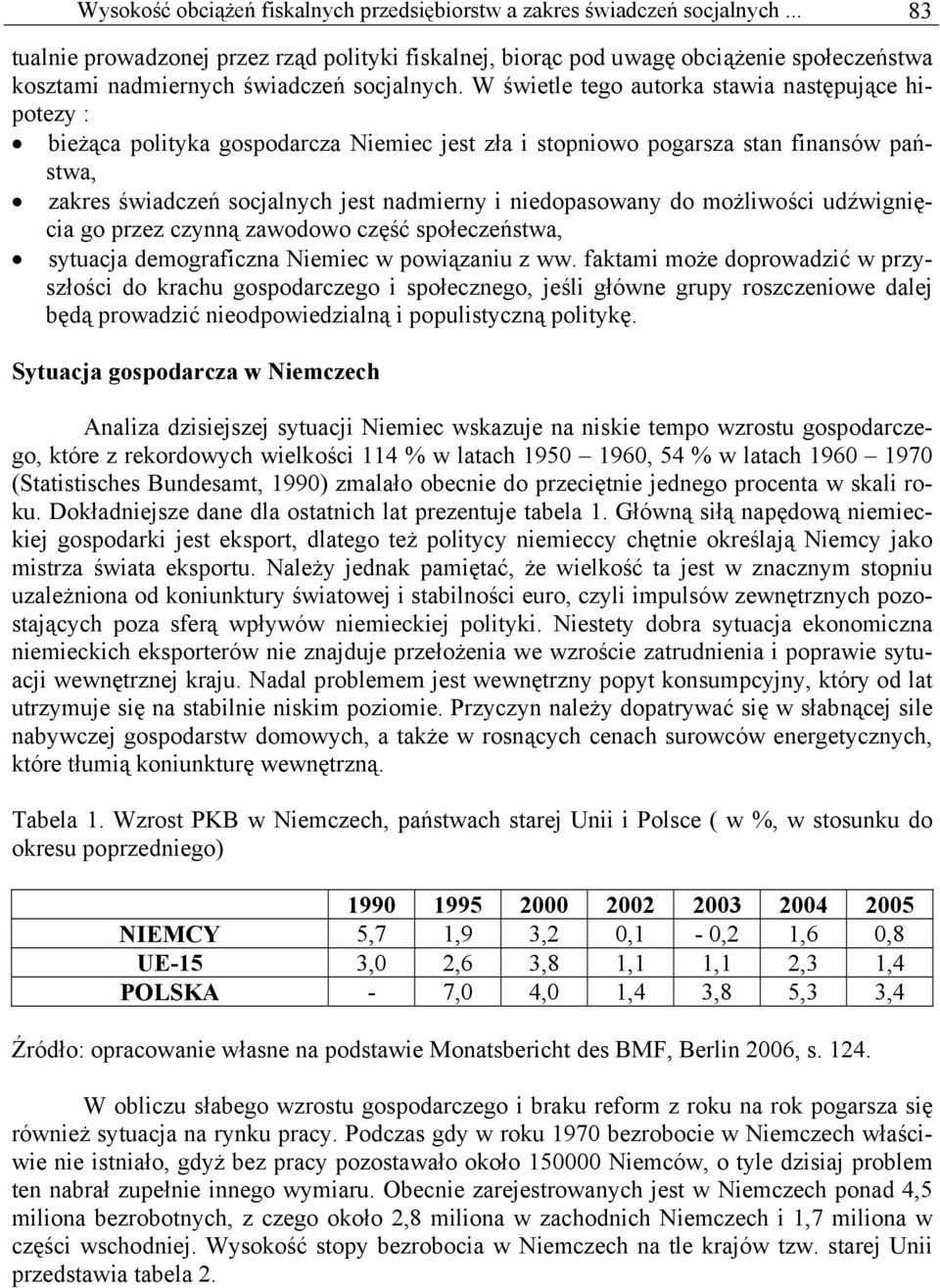 W świetle tego autorka stawia następujące hipotezy : bieżąca polityka gospodarcza Niemiec jest zła i stopniowo pogarsza stan finansów państwa, zakres świadczeń socjalnych jest nadmierny i