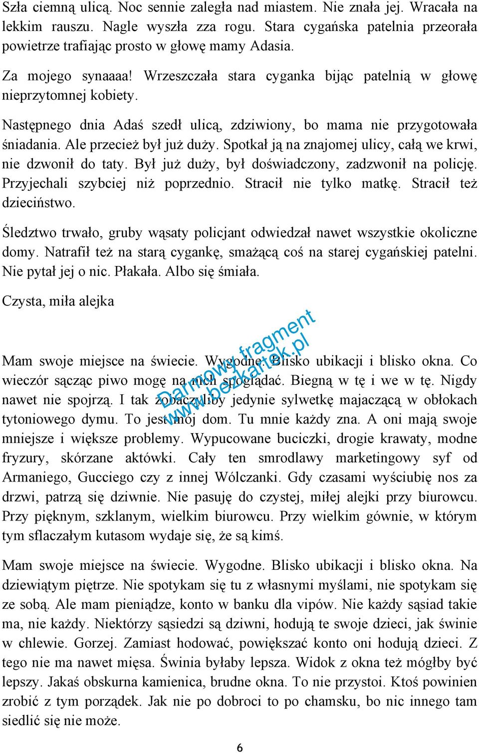 Spotkał ją na znajomej ulicy, całą we krwi, nie dzwonił do taty. Był już duży, był doświadczony, zadzwonił na policję. Przyjechali szybciej niż poprzednio. Stracił nie tylko matkę.