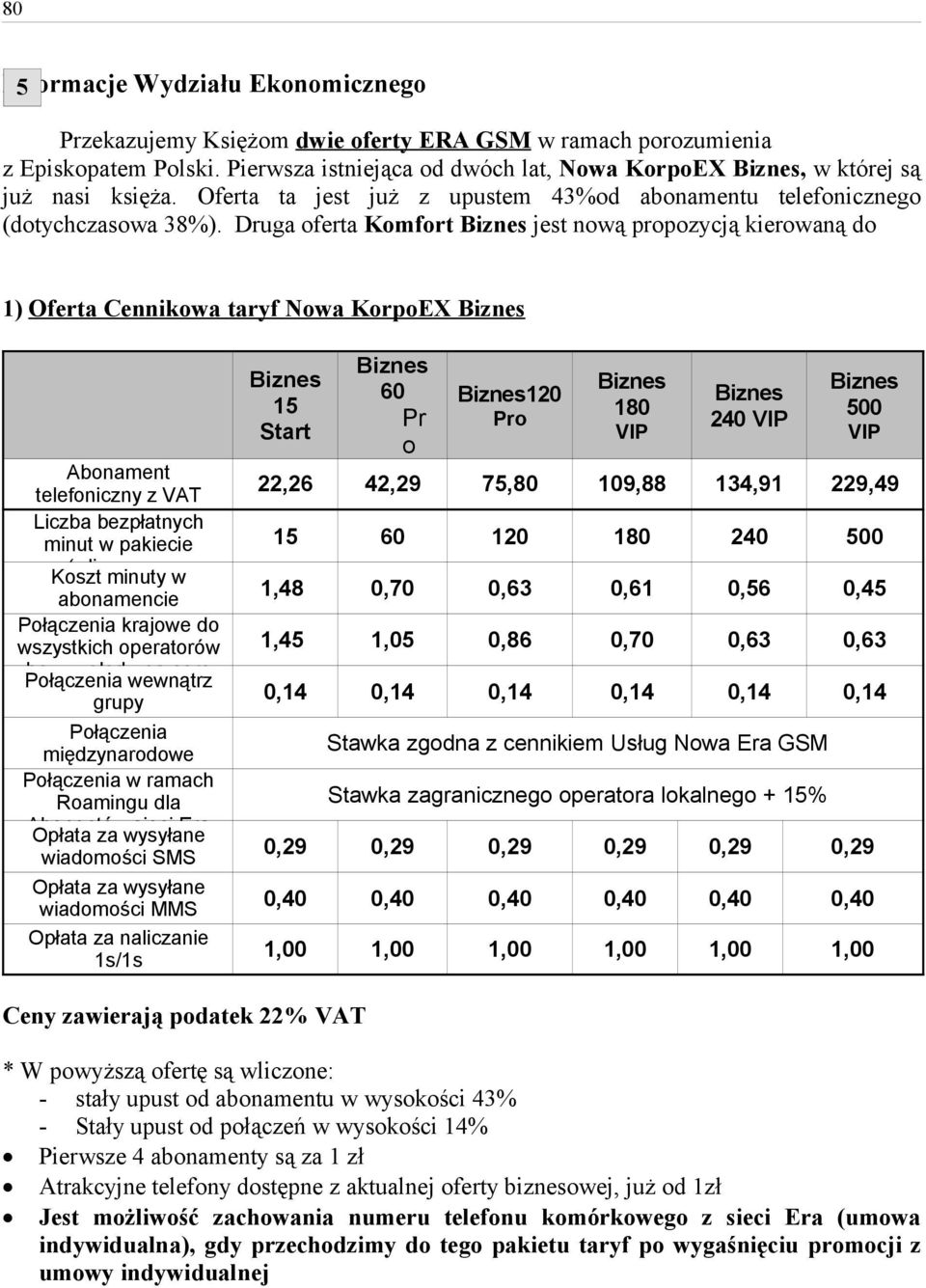 Druga oferta Komfort Biznes jest nową propozycją kierowaną do 1) Oferta Cennikowa taryf Nowa KorpoEX Biznes Abonament telefoniczny z VAT Liczba bezpłatnych minut w pakiecie (wliczane w Koszt minuty w