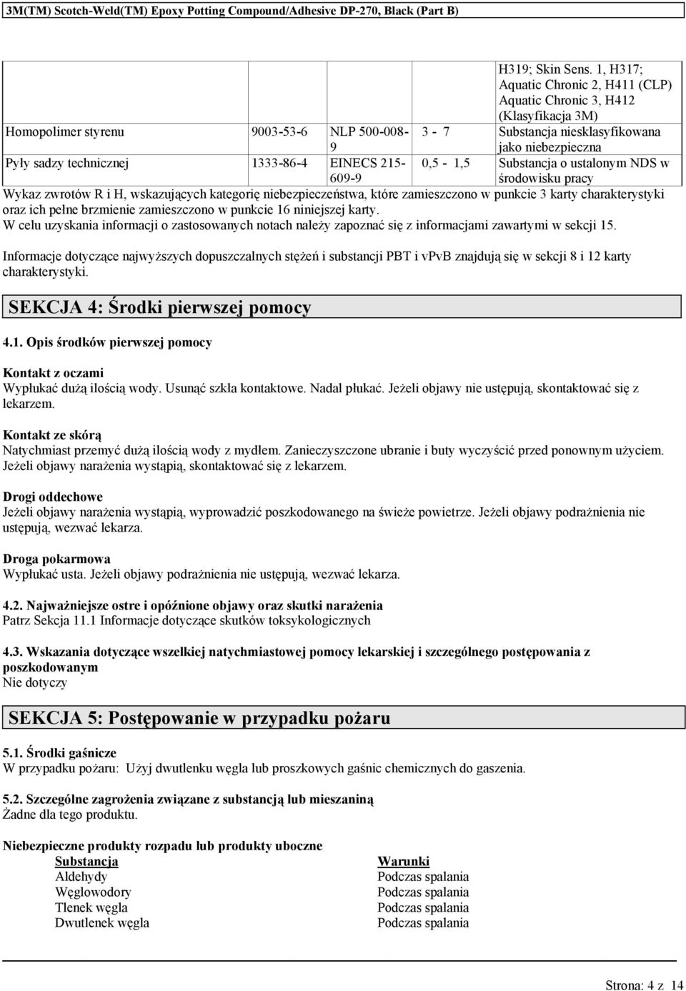 technicznej 1333-86-4 EINECS 215-609-9 0,5-1,5 Substancja o ustalonym NDS w środowisku pracy Wykaz zwrotów R i H, wskazujących kategorię niebezpieczeństwa, które zamieszczono w punkcie 3 karty