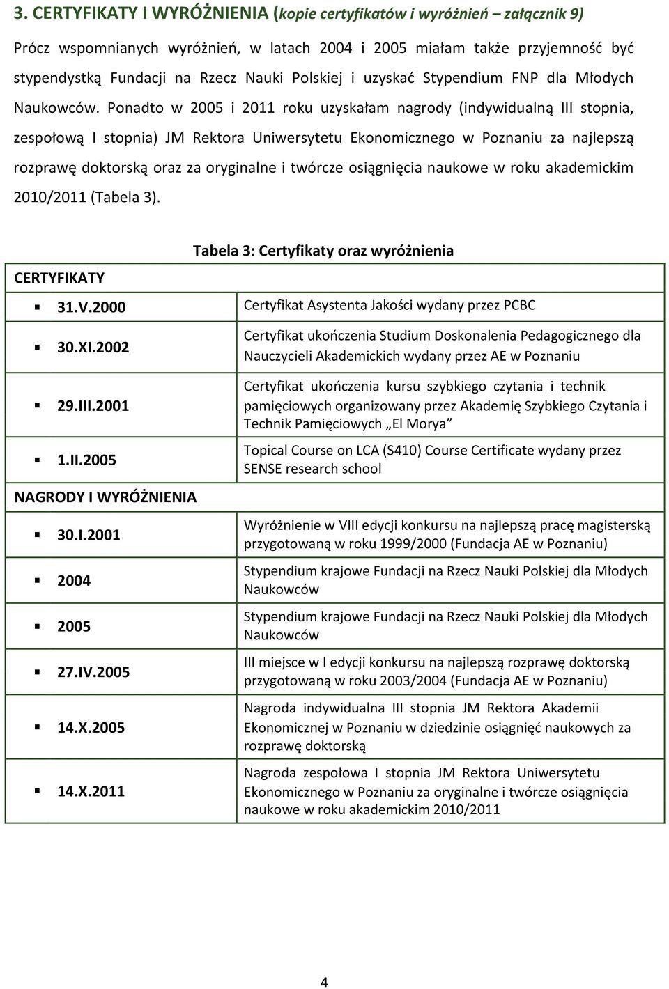 Ponadto w 2005 i 2011 roku uzyskałam nagrody (indywidualną III stopnia, zespołową I stopnia) JM Rektora Uniwersytetu Ekonomicznego w Poznaniu za najlepszą rozprawę doktorską oraz za oryginalne i