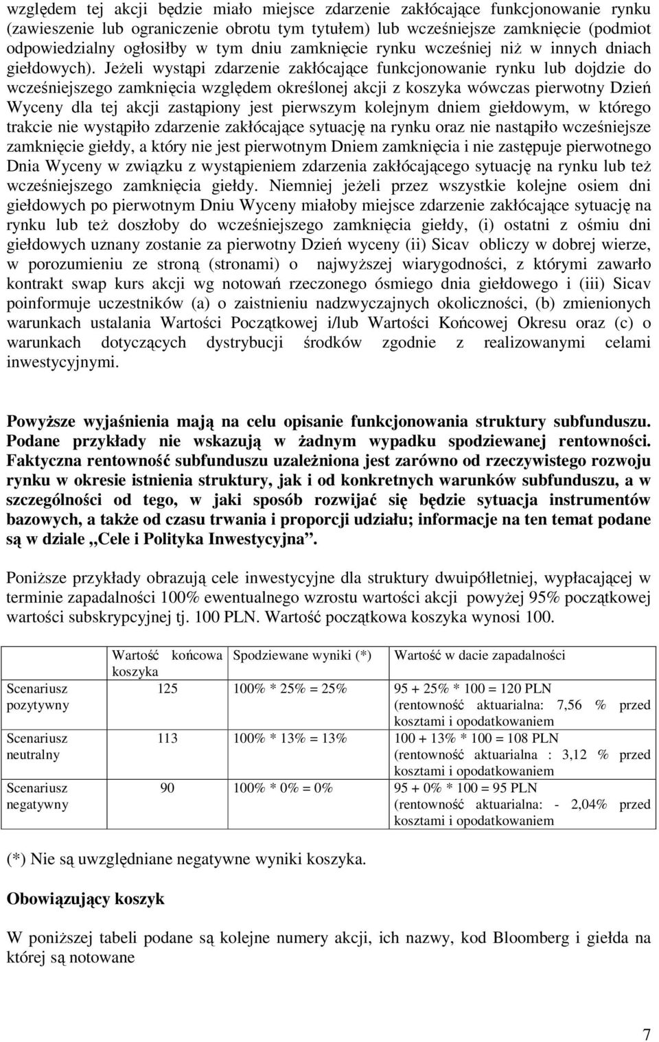 JeŜeli wystąpi zdarzenie zakłócające funkcjonowanie rynku lub dojdzie do wcześniejszego zamknięcia względem określonej akcji z koszyka wówczas pierwotny Dzień Wyceny dla tej akcji zastąpiony jest