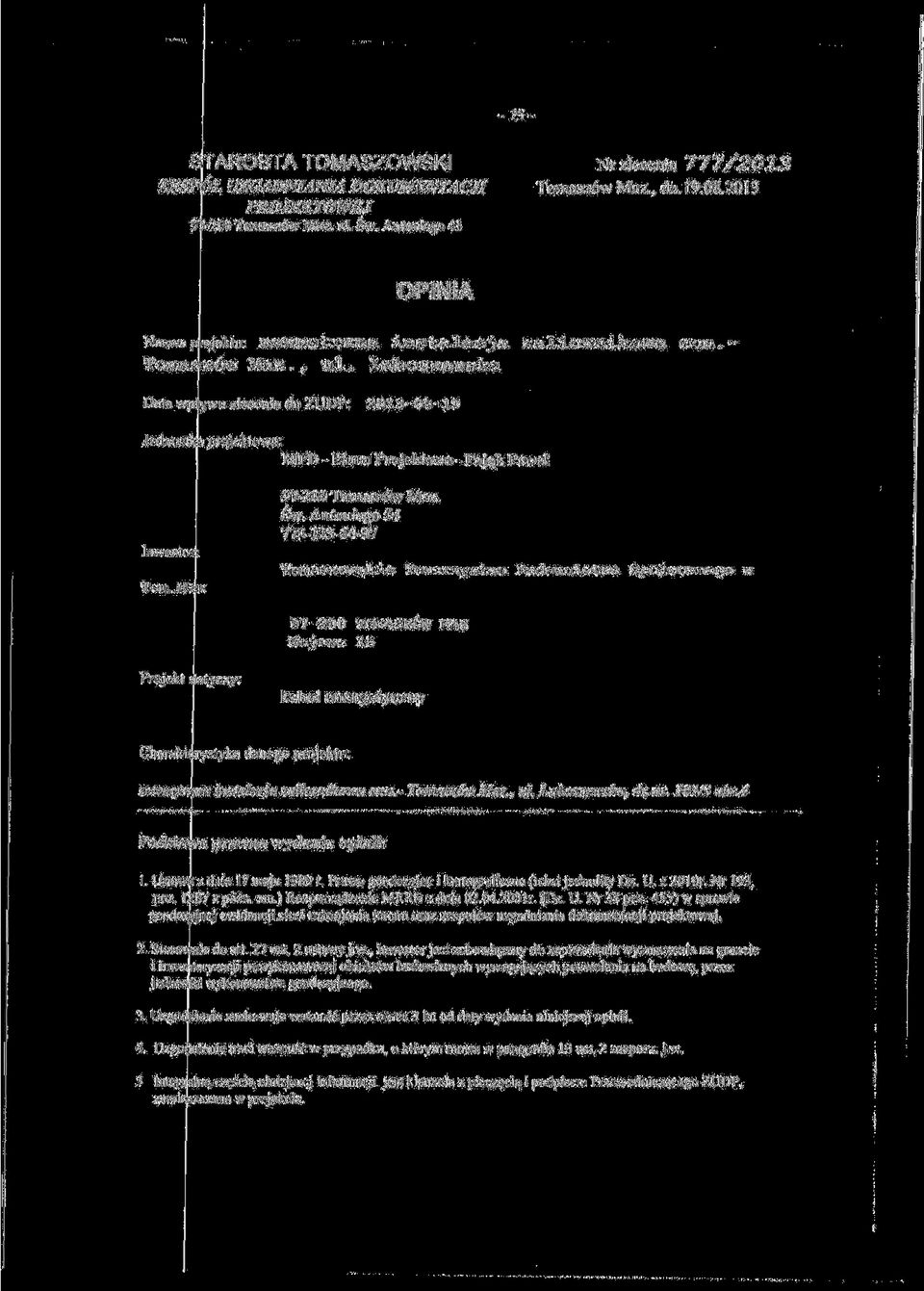 Św, Antoniego 54 773-23-64-07 Tomaszowskis Towarzsystwo Budownictwa Społecanego 97-200 TOM&SEOW Majowa 5 Projekt dotyczy: Charakterystyka danego projektu: a instalacji! zalicznlkowa enn.