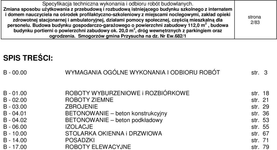 29 B - 04.01 BETONOWANIE beton konstrukcyjny str. 36 B - 04.02 BETONOWANIE beton podkładowy str.