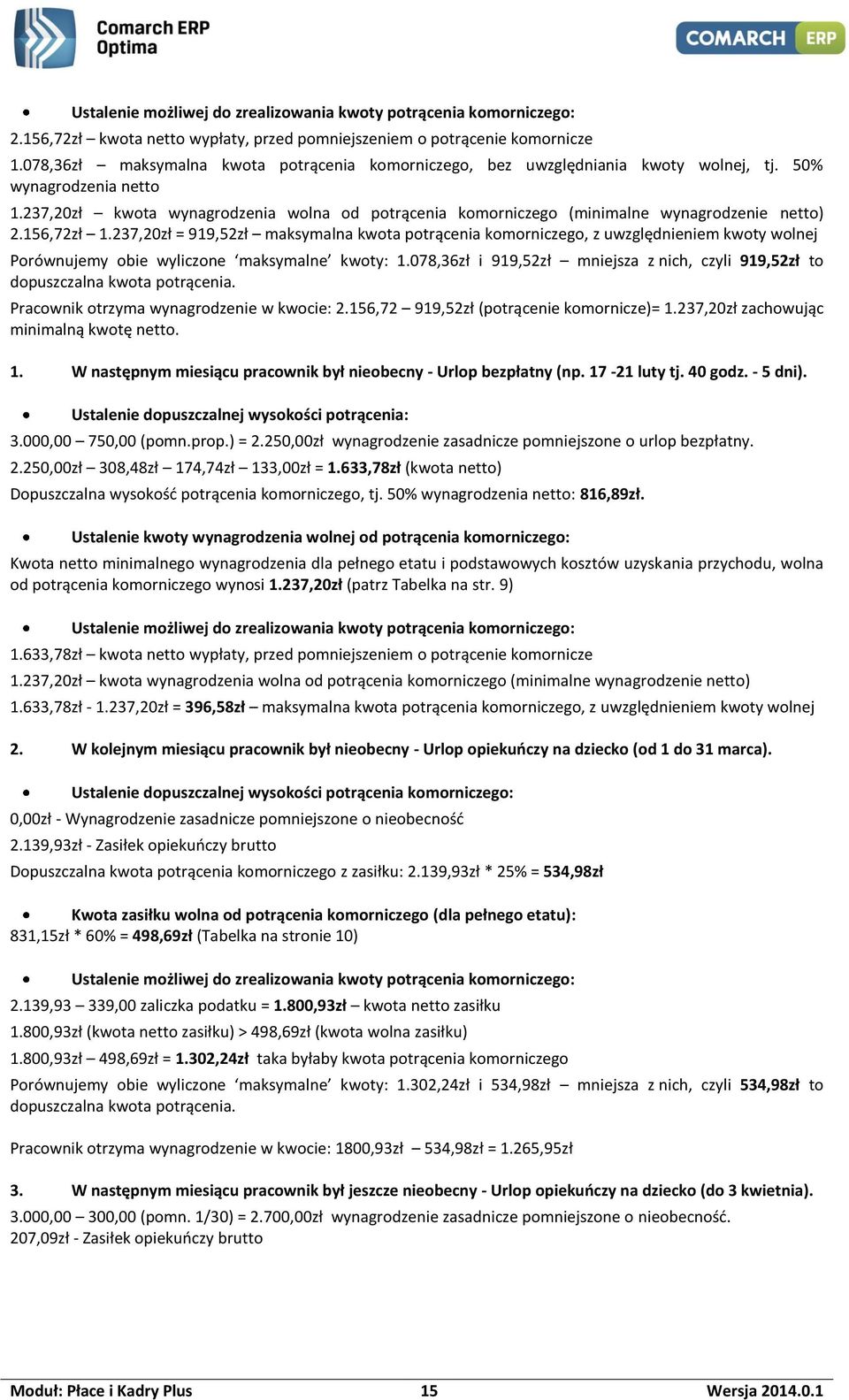 237,20zł kwota wynagrodzenia wolna od potrącenia komorniczego (minimalne wynagrodzenie netto) 2.156,72zł 1.