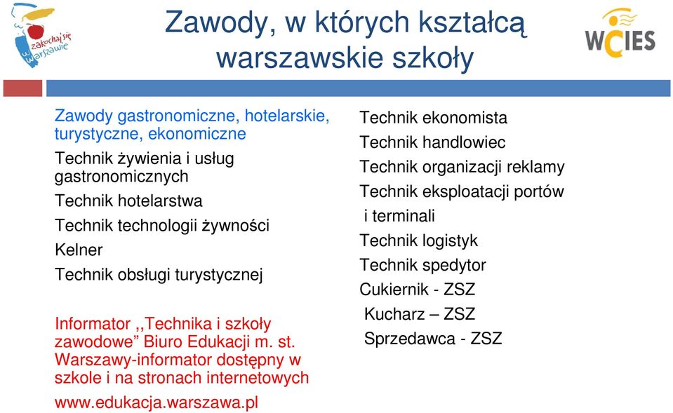 Biuro Edukacji m. st. Warszawy-informator dostępny w szkole i na stronach internetowych www.edukacja.warszawa.