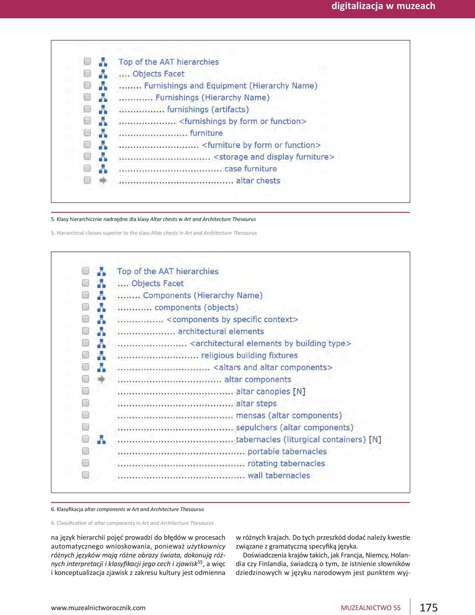 Classification of altar components in Art and Architecture Thesaurus na język hierarchii pojęć prowadzi do błędów w procesach automatycznego wnioskowania, ponieważ użytkownicy różnych języków mają