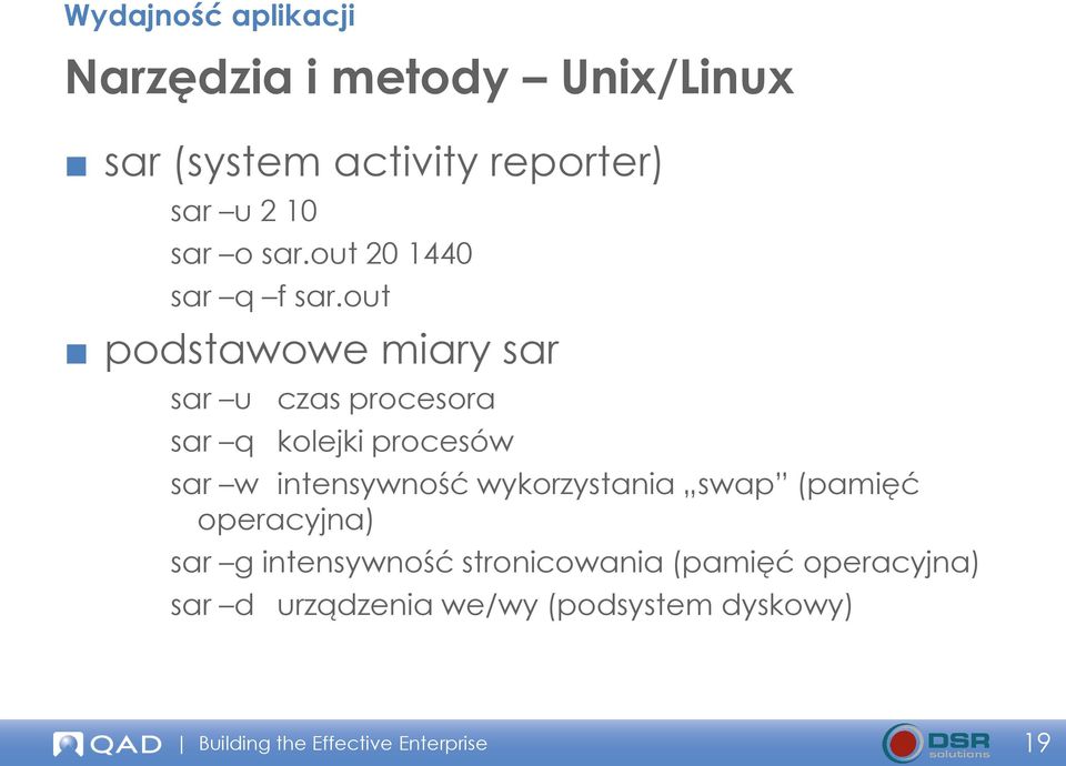 out podstawowe miary sar sar u czas procesora sar q kolejki procesów sar w intensywność