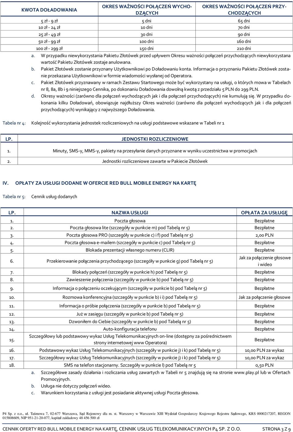 W przypadku niewykorzystania Pakietu Złotówek przed upływem Okresu ważności połączeń przychodzących niewykorzystana wartość Pakietu Złotówek zostaje anulowana. b.