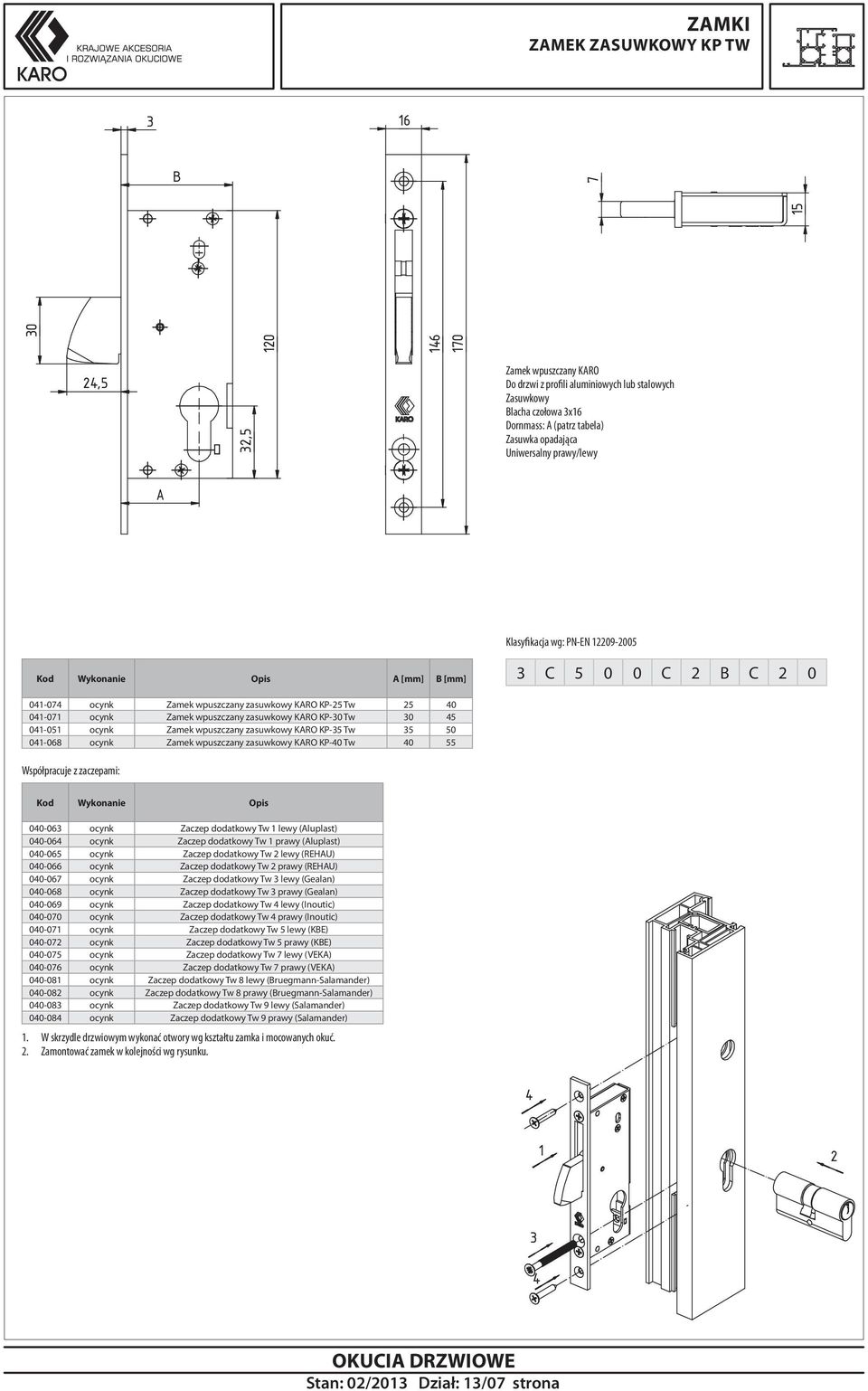 wpuszczany zasuwkowy KRO KP-5 Tw 5 50 0-068 ocynk Zamek wpuszczany zasuwkowy KRO KP-0 Tw 0 55 Kod Wykonanie Opis 00-06 ocynk Zaczep dodatkowy Tw lewy (luplast) 00-06 ocynk Zaczep dodatkowy Tw prawy