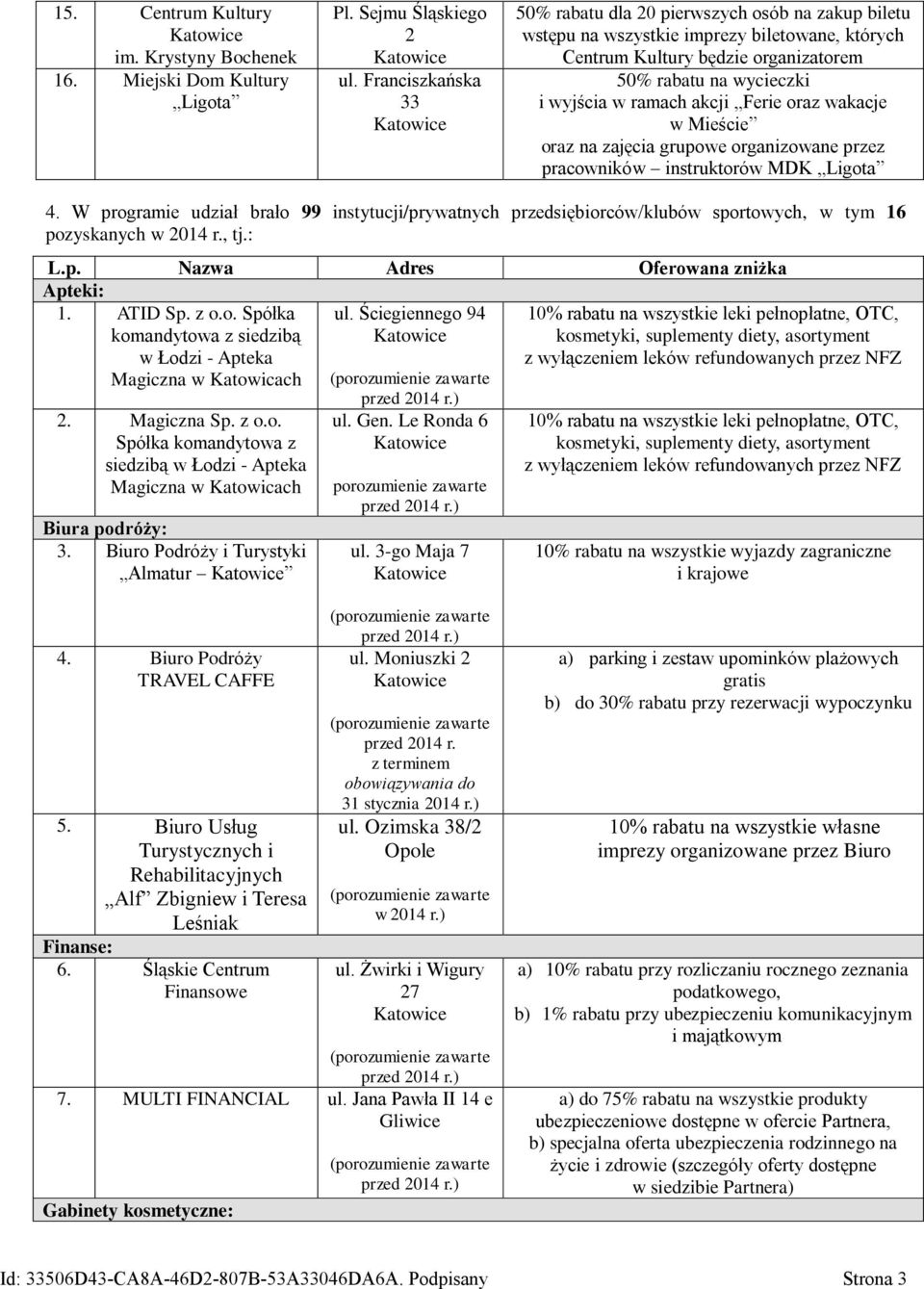 akcji Ferie oraz wakacje w Mieście oraz na zajęcia grupowe organizowane przez pracowników instruktorów MDK Ligota 4.