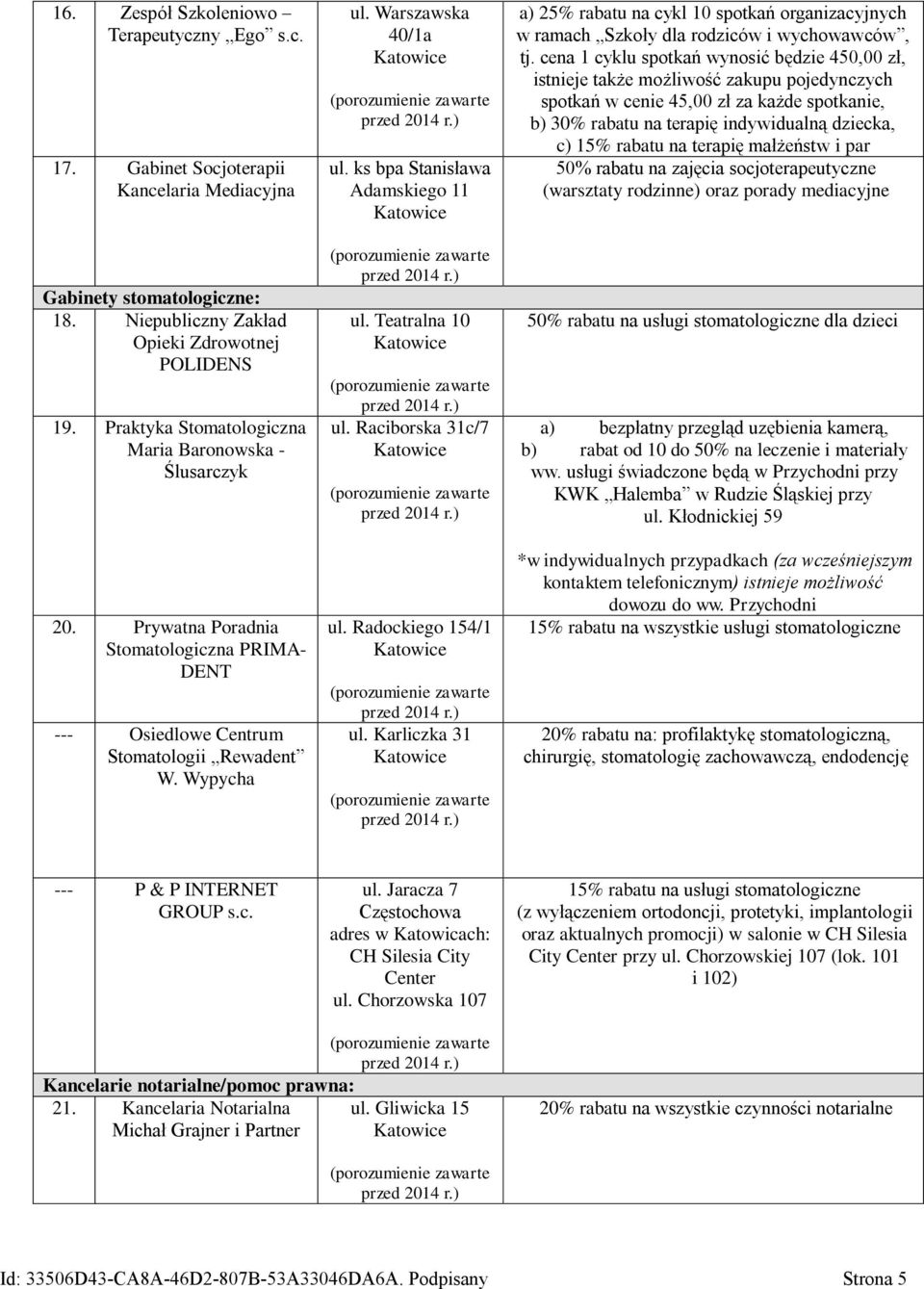 ks bpa Stanisława Adamskiego 11 ul. Teatralna 10 ul. Raciborska 31c/7 ul. Radockiego 154/1 ul.