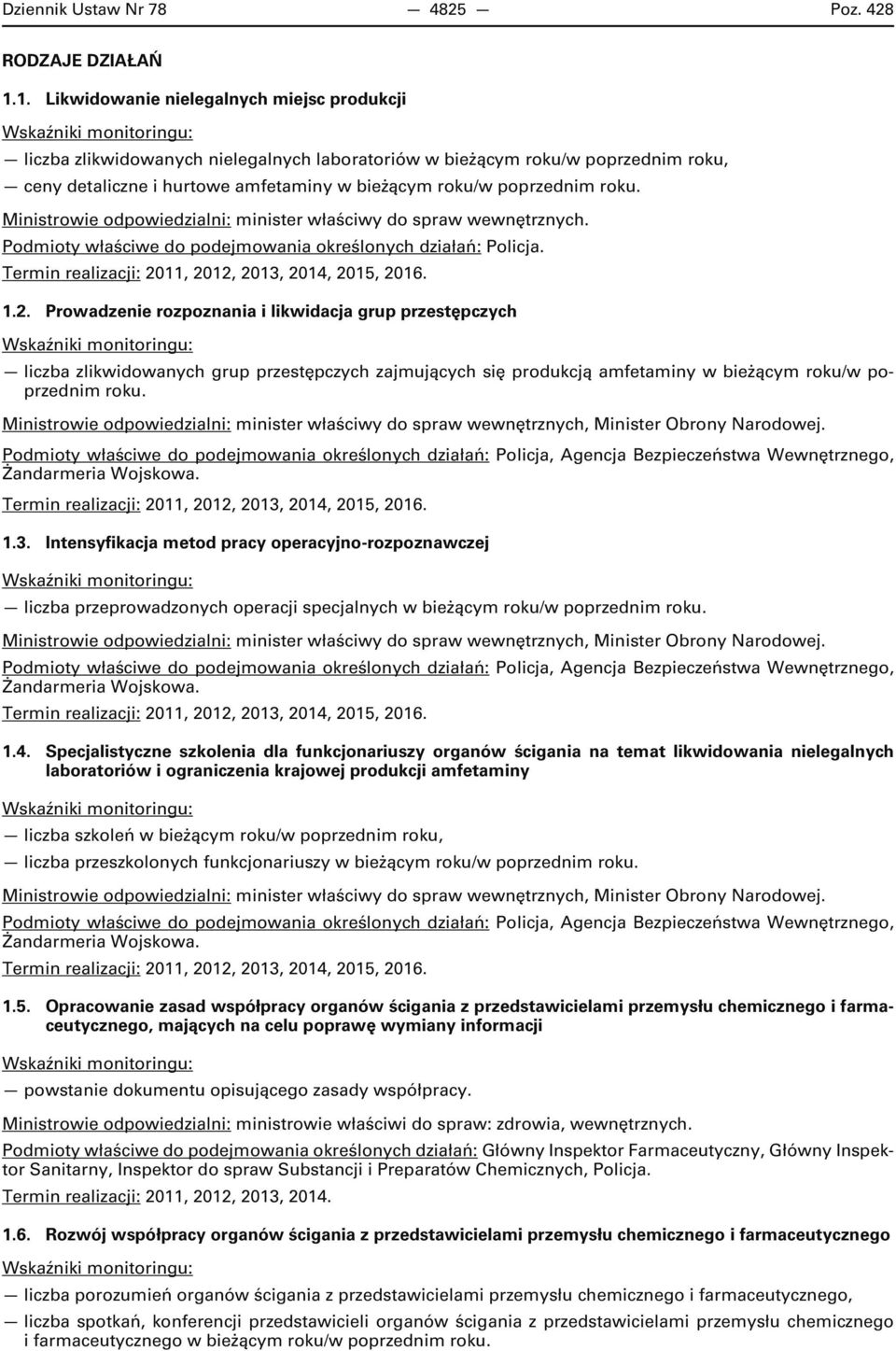 Ministrowie odpowiedzialni: minister właściwy do spraw wewnętrznych. Podmioty właściwe do podejmowania określonych działań: Policja. 1.2.