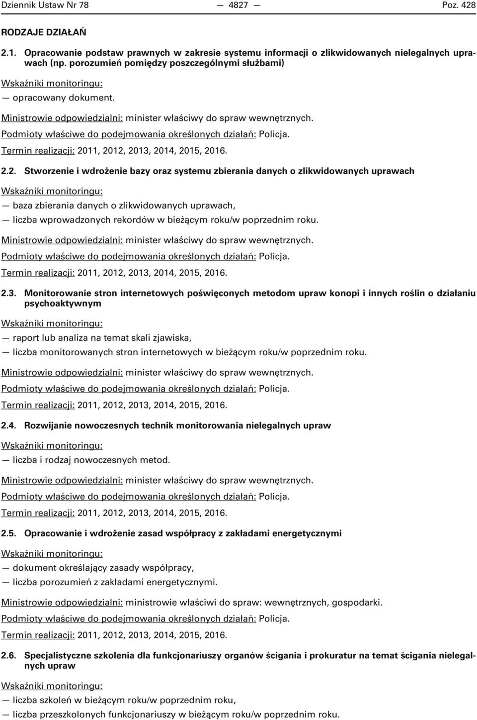 2.2. Stworzenie i wdrożenie bazy oraz systemu zbierania danych o zlikwidowanych uprawach baza zbierania danych o zlikwidowanych uprawach, liczba wprowadzonych rekordów w bieżącym roku/w poprzednim roku.