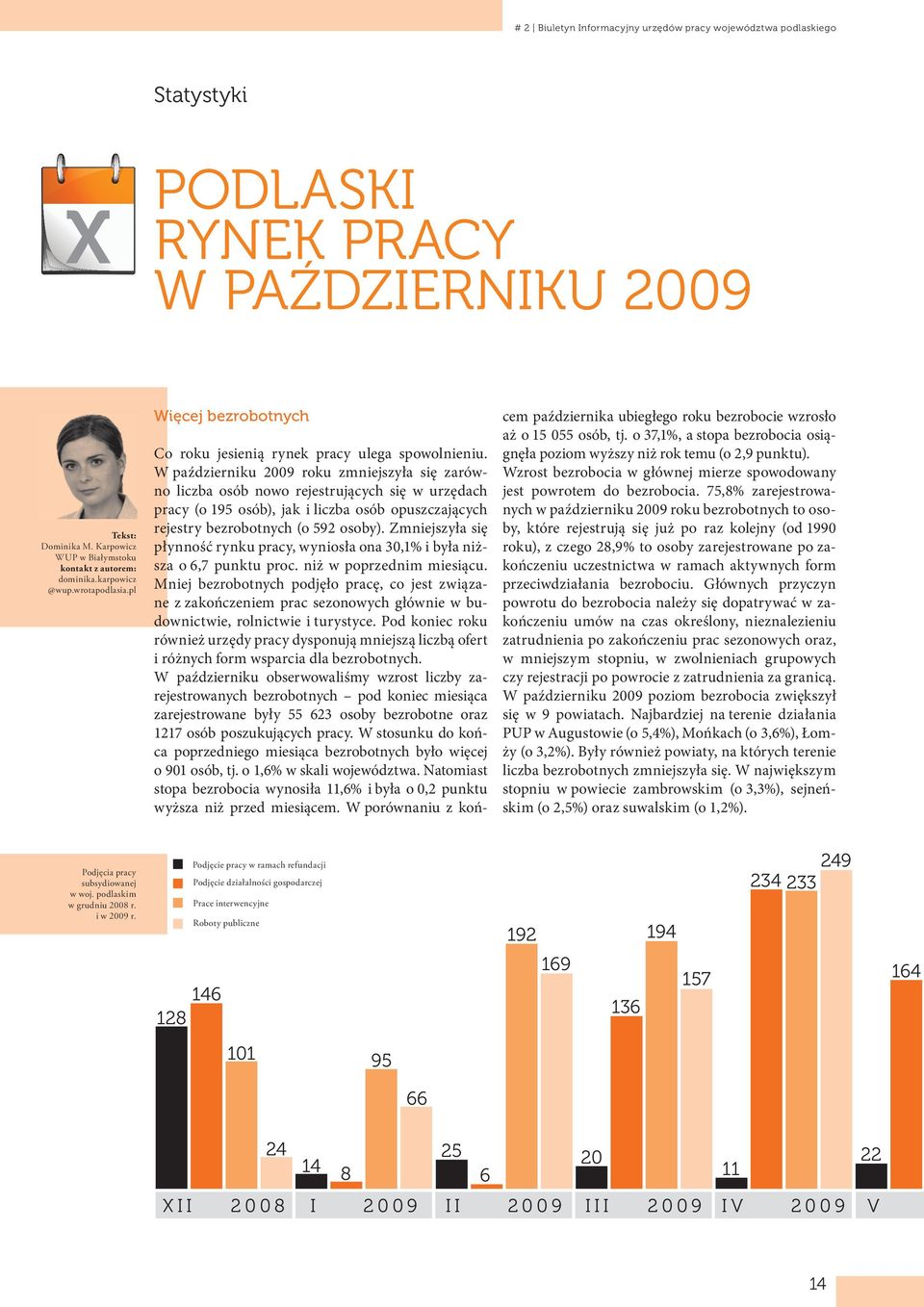 W październiku 2009 roku zmniejszyła się zarówno liczba osób nowo rejestrujących się w urzędach pracy (o 195 osób), jak i liczba osób opuszczających rejestry bezrobotnych (o 592 osoby).