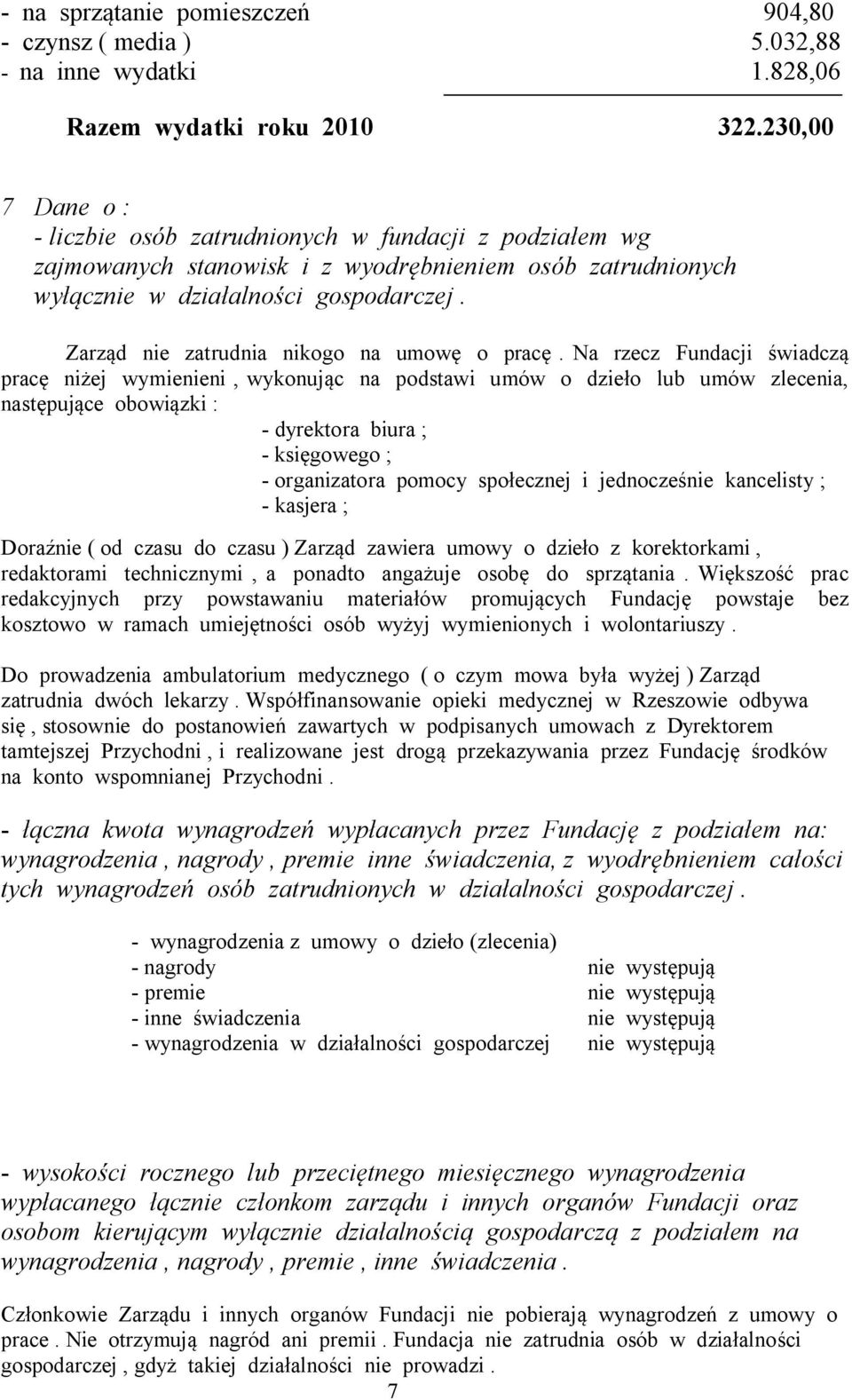 Zarząd nie zatrudnia nikogo na umowę o pracę.