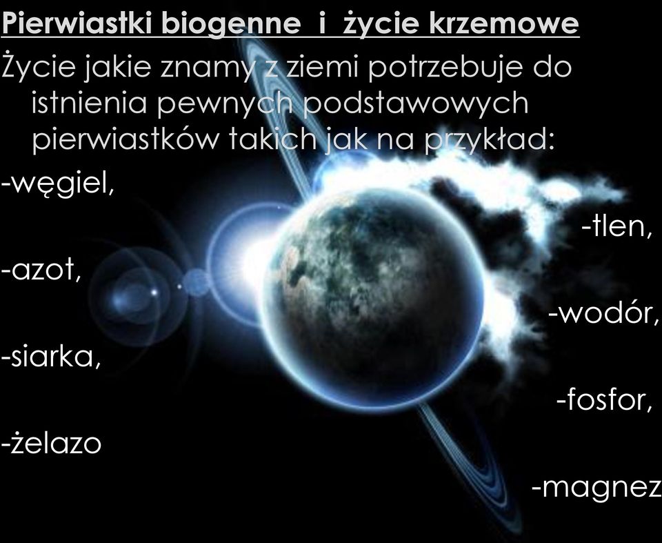 podstawowych pierwiastków takich jak na przykład: