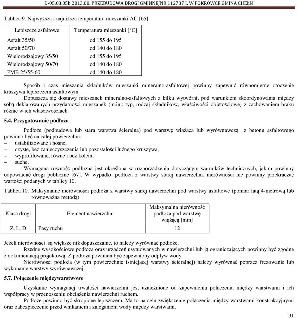 140 do 180 od 155 do 195 od 140 do 180 od 140 do 180 Sposób i czas mieszania składników mieszanki mineralno-asfaltowej powinny zapewnić równomierne otoczenie kruszywa lepiszczem asfaltowym.