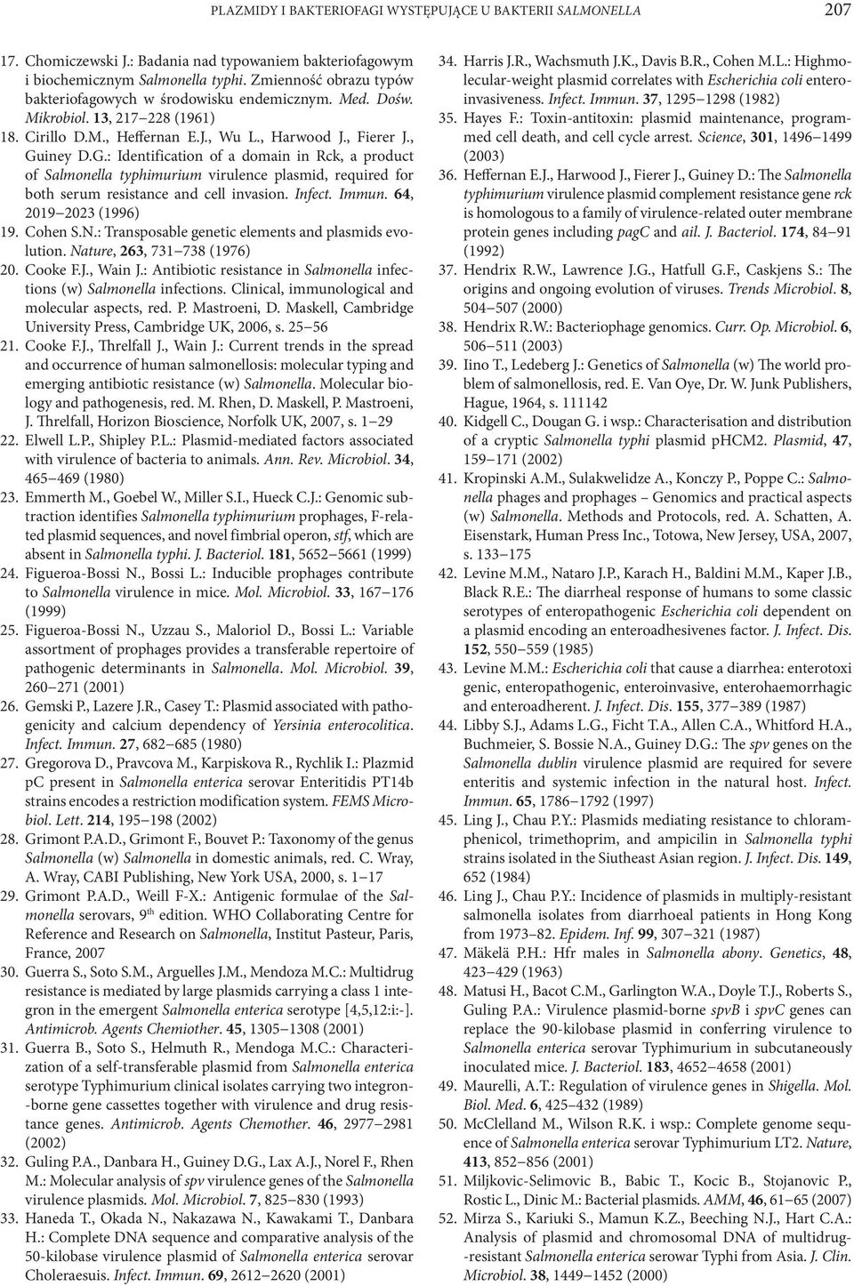 iney D.G.: Identification of a domain in Rck, a product of Salmonella typhimurium virulence plasmid, required for both serum resistance and cell invasion. Infect. Immun. 64, 2019 2023 (1996) 19.