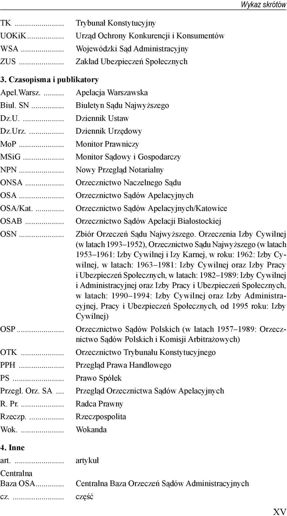 .. Monitor Sądowy i Gospodarczy NPN... Nowy Przegląd Notarialny ONSA... Orzecznictwo Naczelnego Sądu OSA... Orzecznictwo Sądów Apelacyjnych OSA/Kat.... Orzecznictwo Sądów Apelacyjnych/Katowice OSAB.