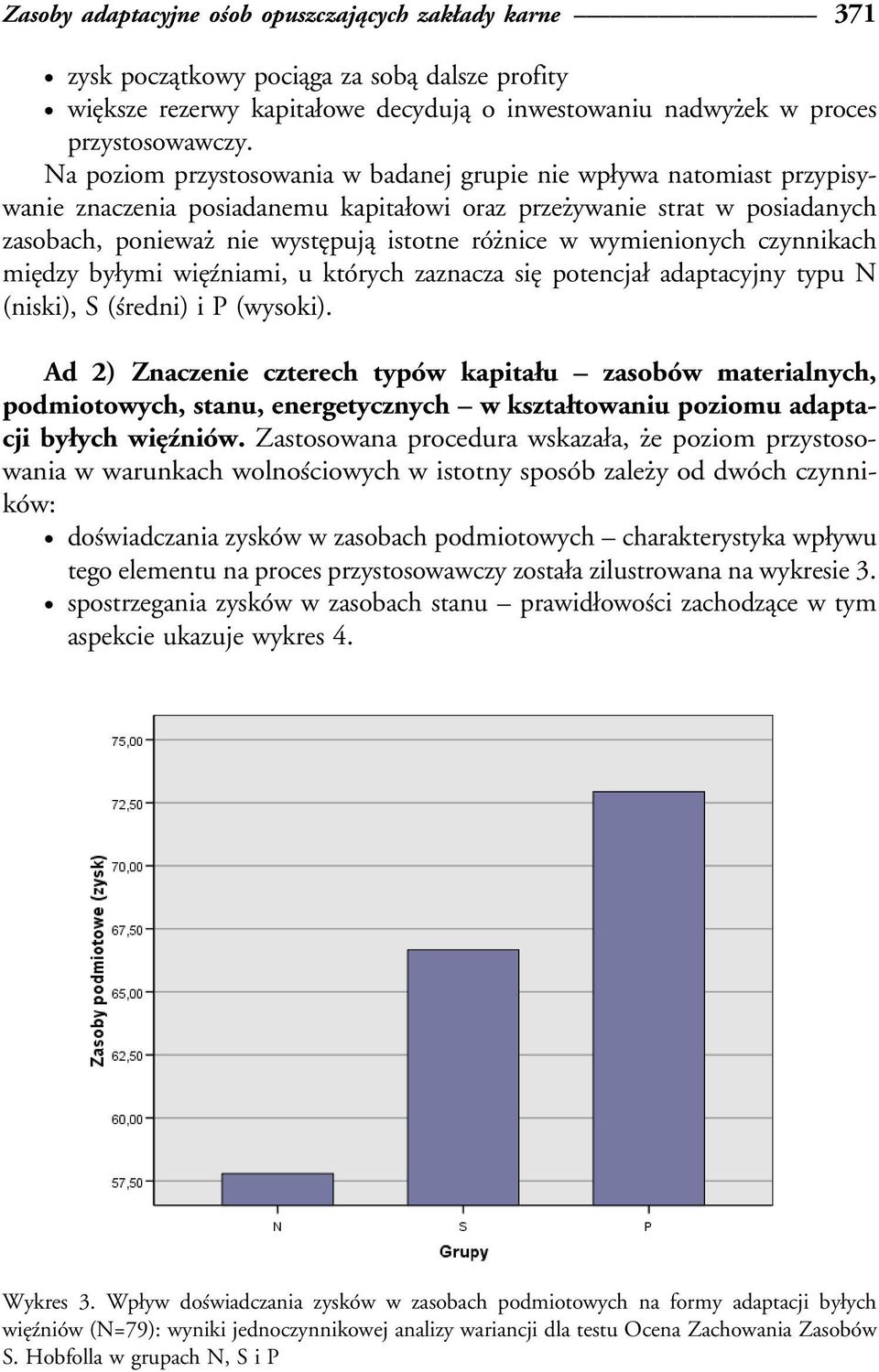 Na poziom przystosowania w badanej grupie nie wpøywa natomiast przypisywanie znaczenia posiadanemu kapitaøowi oraz przeźywanie strat w posiadanych zasobach, poniewaź nie wysteîpujaî istotne roâźnice