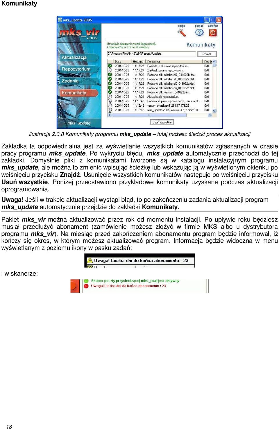 Po wykryciu błdu, mks_update automatycznie przechodzi do tej zakładki.