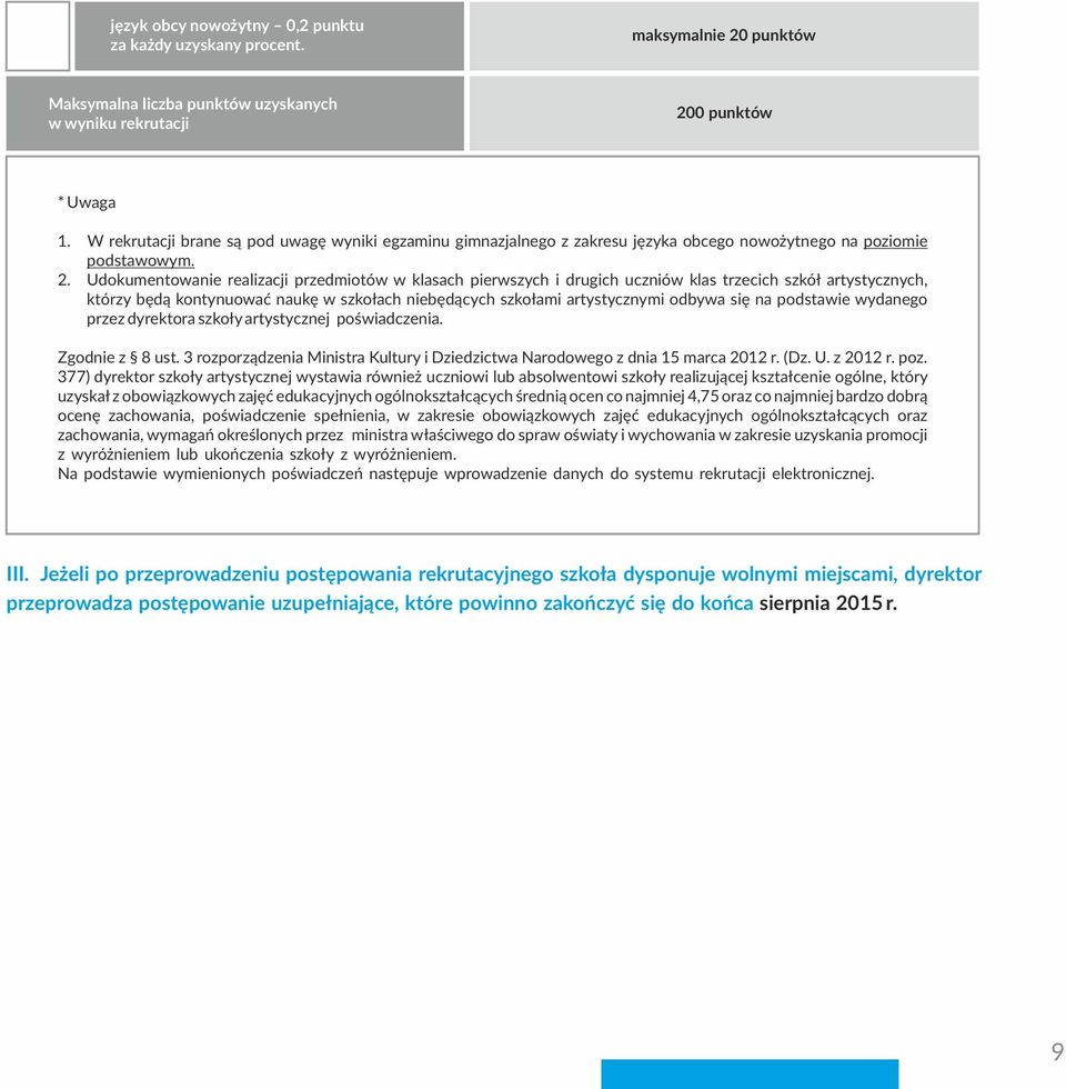 Udokumentowanie realizacji przedmiotów w klasach pierwszych i drugich uczniów klas trzecich szkół artystycznych, którzy będą kontynuować naukę w szkołach niebędących szkołami artystycznymi odbywa się