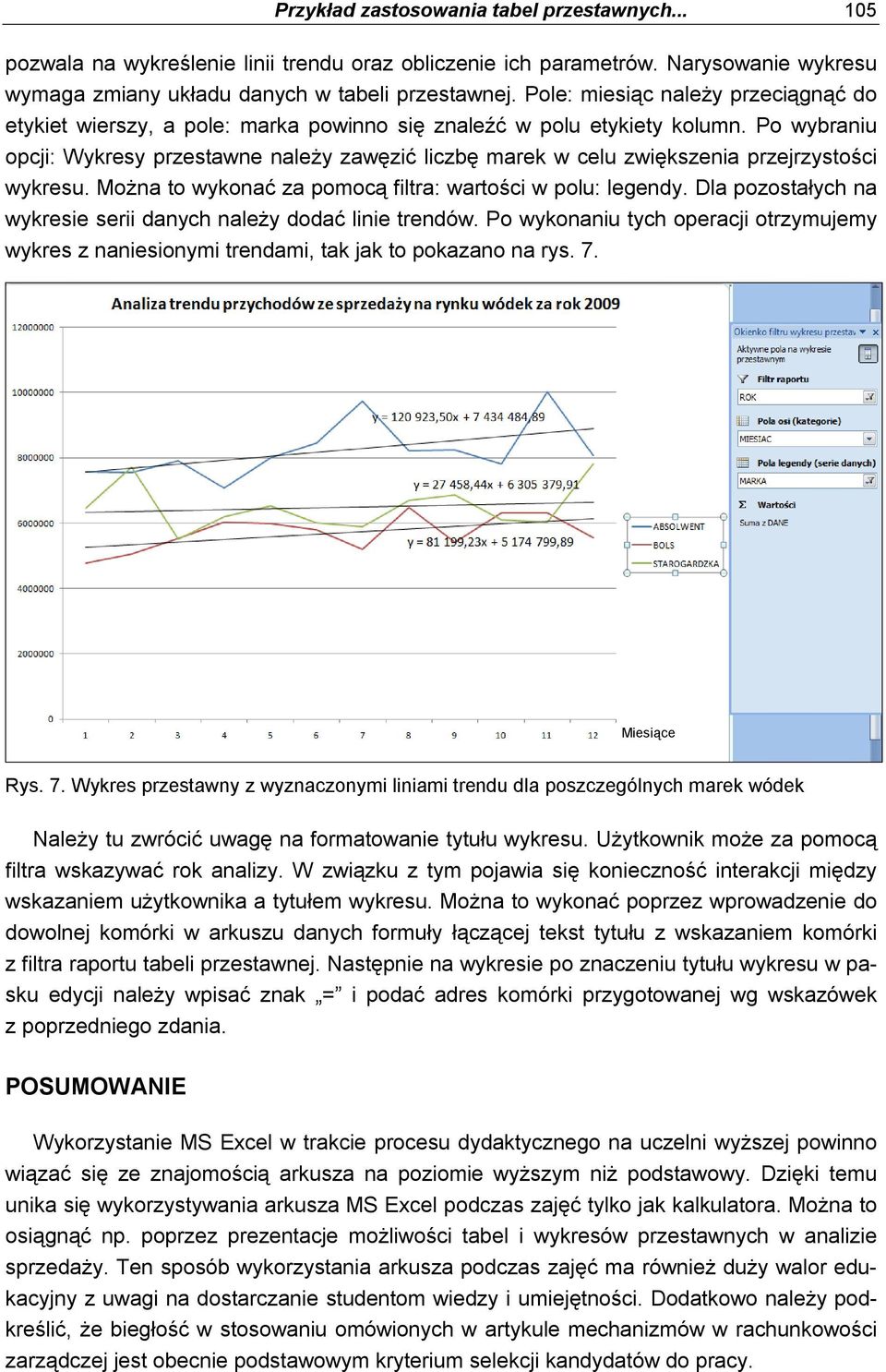 Po wybraniu opcji: Wykresy przestawne należy zawęzić liczbę marek w celu zwiększenia przejrzystości wykresu. Można to wykonać za pomocą filtra: wartości w polu: legendy.