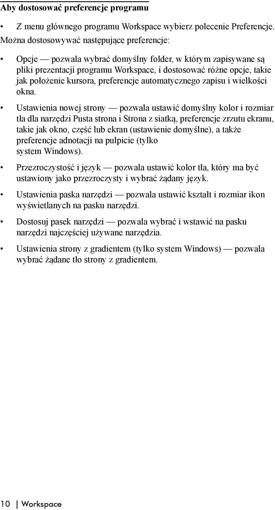 preferencje automatycznego zapisu i wielkości okna.