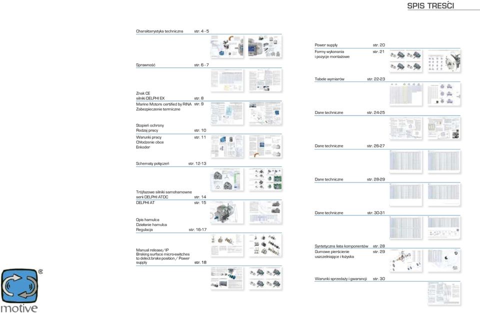 26-27 Schematy połączeń str. 12-13 Dane techniczne str. 28-29 Trójfazowe silniki samohamowne serii DELPHI ATDC str. 14 DELPHI AT str. 15 Opis hamulca Działanie hamulca Regulacja str.