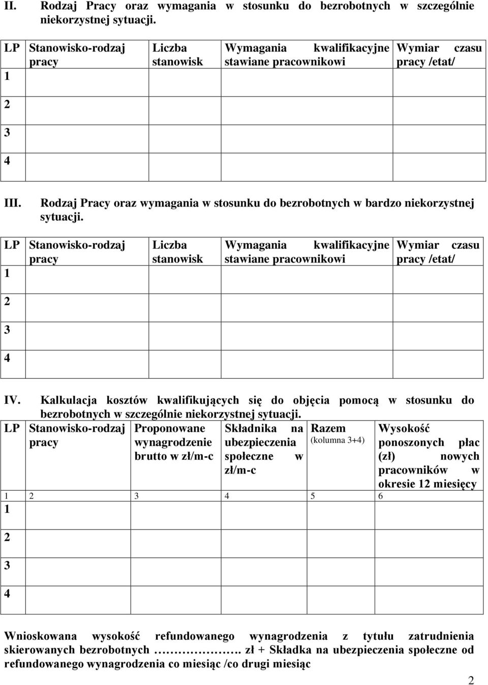 LP Stanowisko-rodzaj Liczba stanowisk Wymagania kwalifikacyjne stawiane pracownikowi Wymiar czasu /etat/ IV.