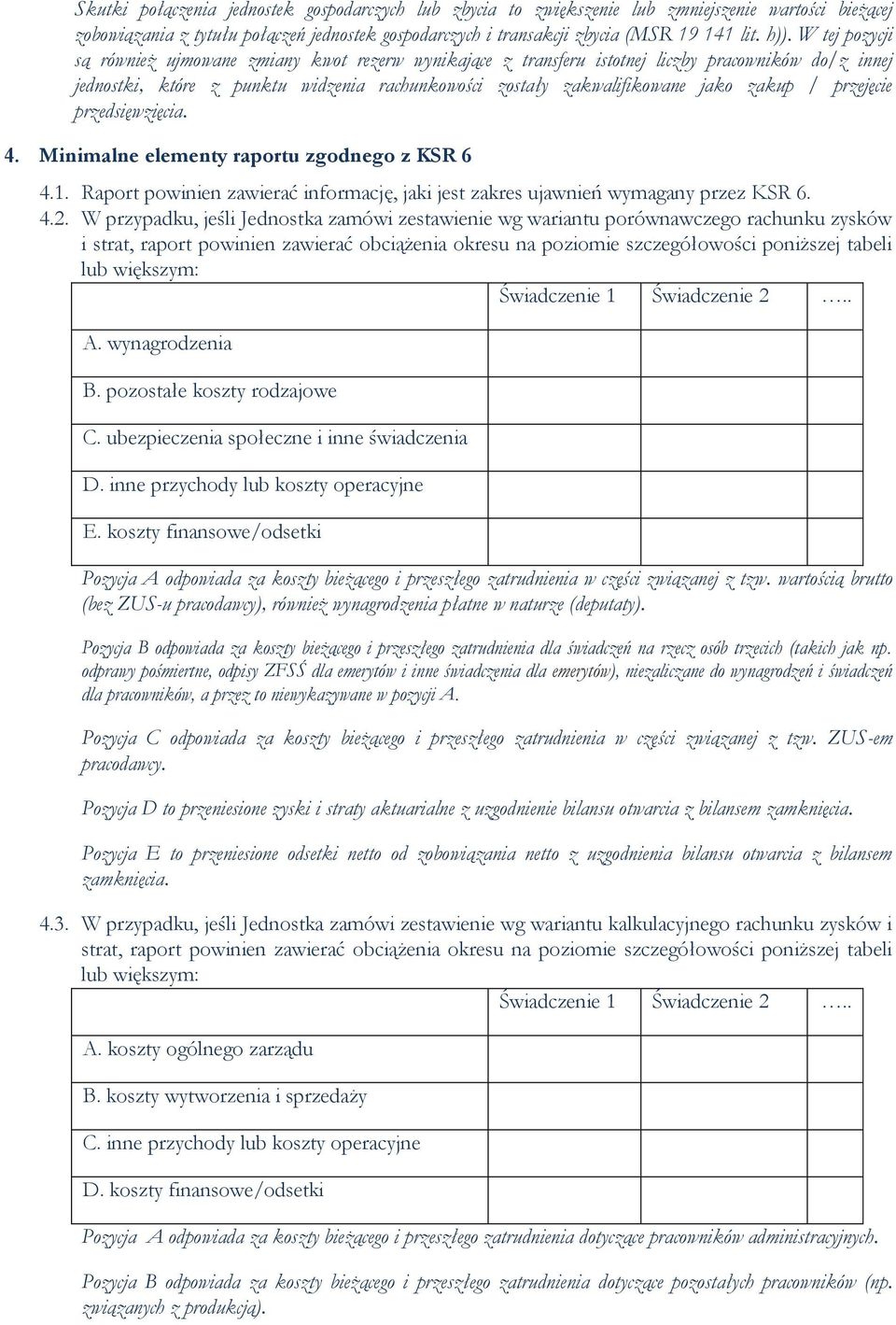 / przejęcie przedsięwzięcia. 4. Minimalne elementy raportu zgodnego z KSR 6 4.1. Raport powinien zawierać informację, jaki jest zakres ujawnień wymagany przez KSR 6. 4.2.