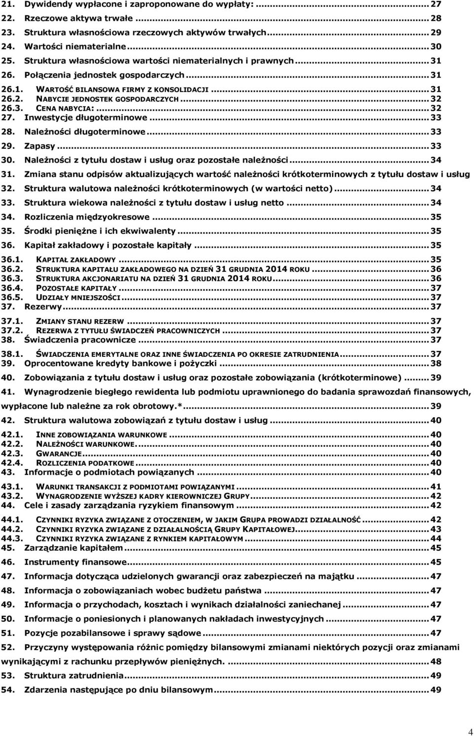 .. 32 26.3. CENA NABYCIA:... 32 27. Inwestycje długoterminowe... 33 28. Należności długoterminowe... 33 29. Zapasy... 33 30. Należności z tytułu dostaw i usług oraz pozostałe należności... 34 31.