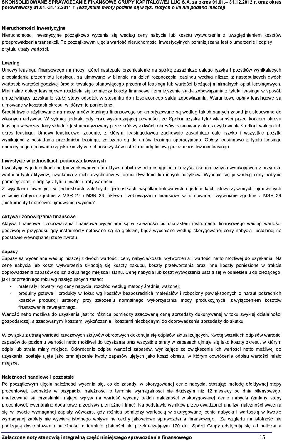 transakcji. Po początkowym ujęciu wartość nieruchomości inwestycyjnych pomniejszana jest o umorzenie i odpisy z tytułu utraty wartości.