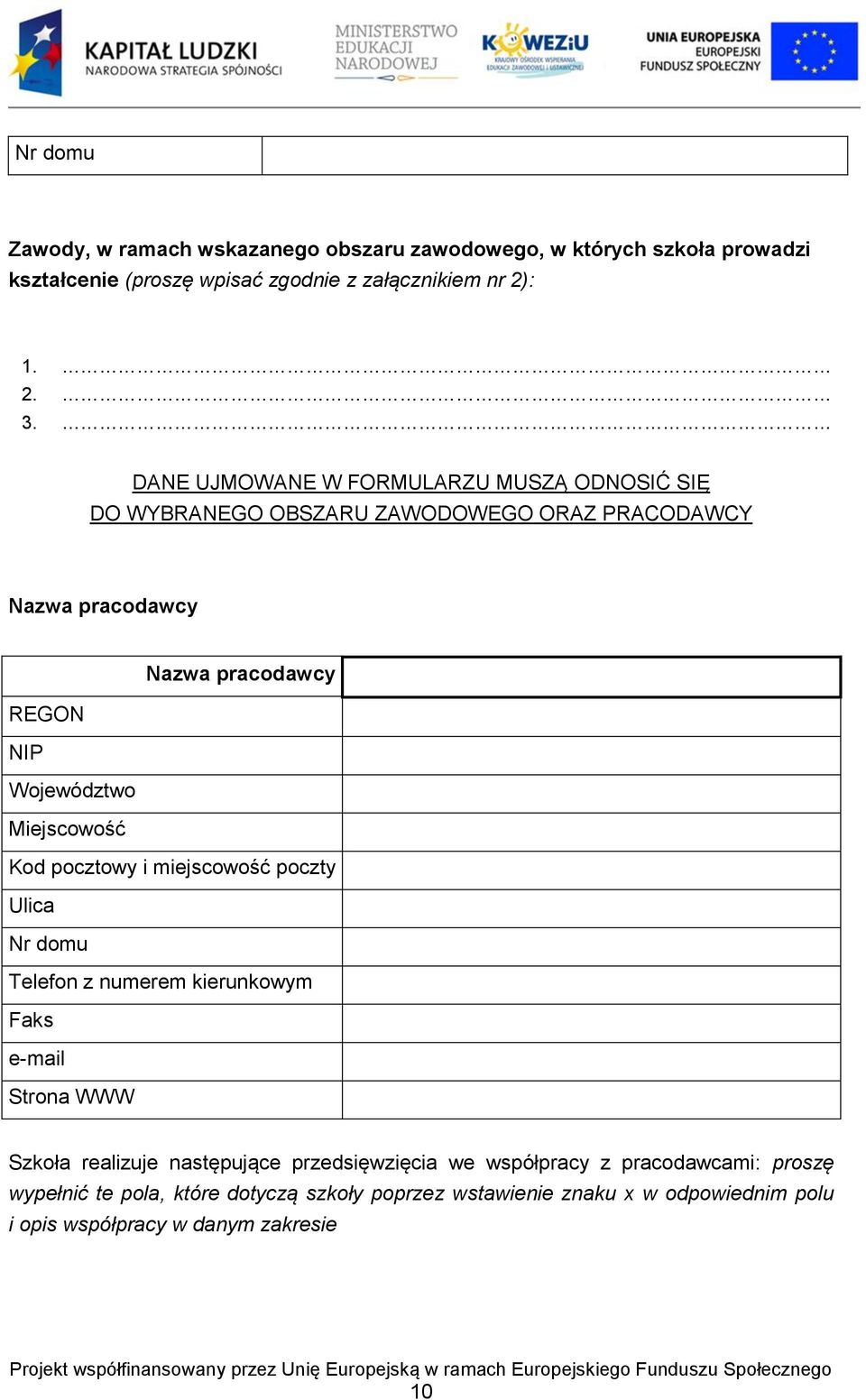 Miejscowość Kod pocztowy i miejscowość poczty Ulica Nr domu Telefon z numerem kierunkowym Faks e-mail Strona WWW Szkoła realizuje następujące