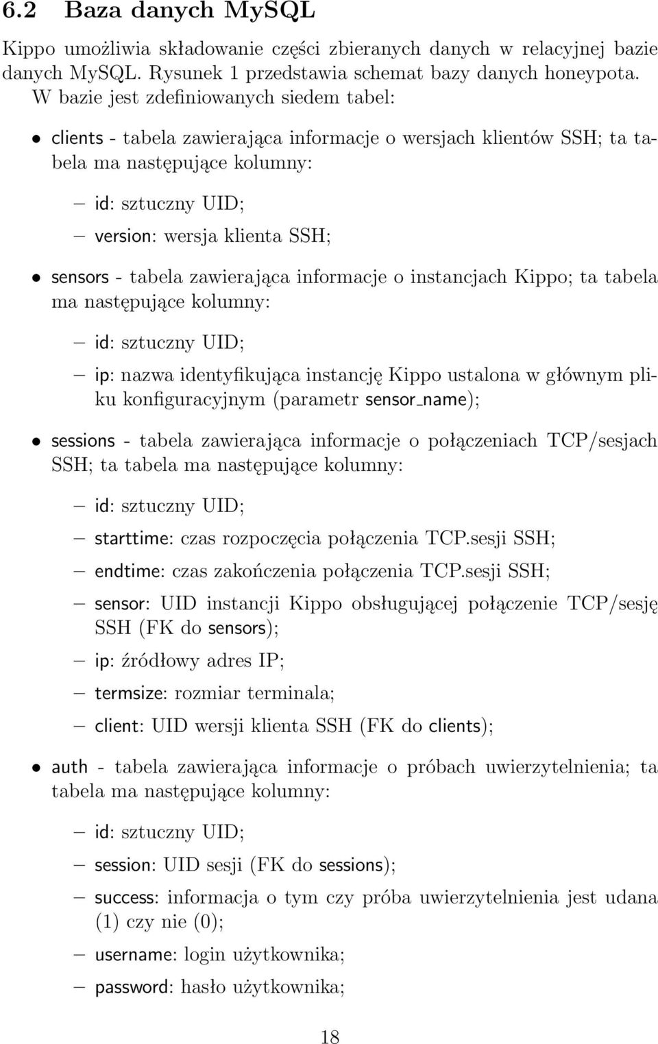 tabela zawierająca informacje o instancjach Kippo; ta tabela ma następujące kolumny: id: sztuczny UID; ip: nazwa identyfikująca instancję Kippo ustalona w głównym pliku konfiguracyjnym (parametr