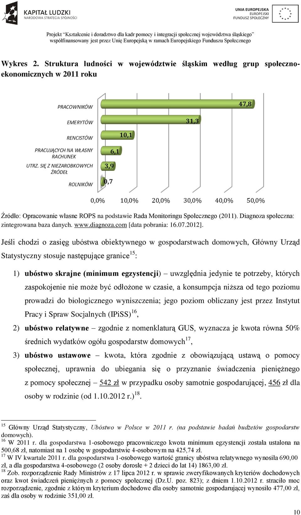 Jeśli chodzi o zasięg ubóstwa obiektywnego w gospodarstwach domowych, Główny Urząd Statystyczny stosuje następujące granice 15 : 1) ubóstwo skrajne (minimum egzystencji) uwzględnia jedynie te