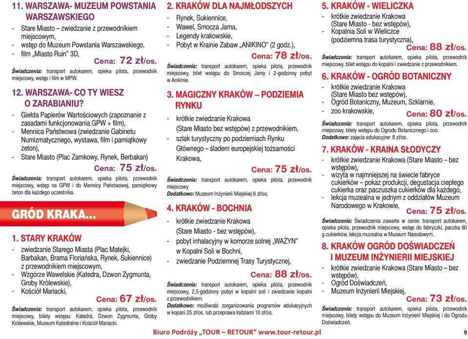 Giełda Papierów Wartościowych (zapoznanie z zasadami funkcjonowania GPW + film), Mennica Państwowa (zwiedzanie Gabinetu Numizmatycznego, wystawa, film i pamiątkowy żeton), Stare Miasto (Plac Zamkowy,