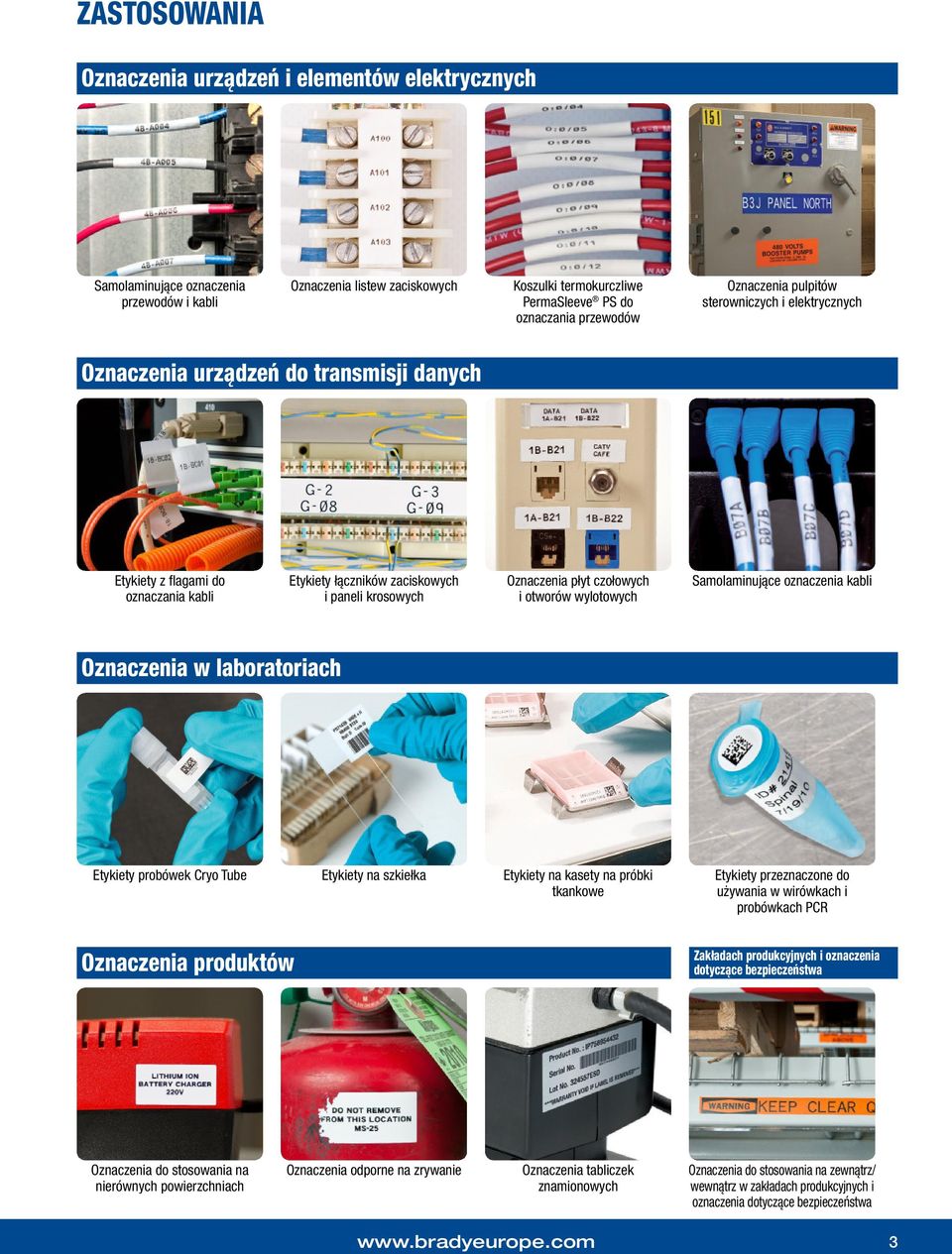 czołowych i otworów wylotowych Samolaminujące oznaczenia kabli Oznaczenia w laboratoriach Etykiety probówek Cryo Tube Etykiety na szkiełka Etykiety na kasety na próbki tkankowe Etykiety przeznaczone