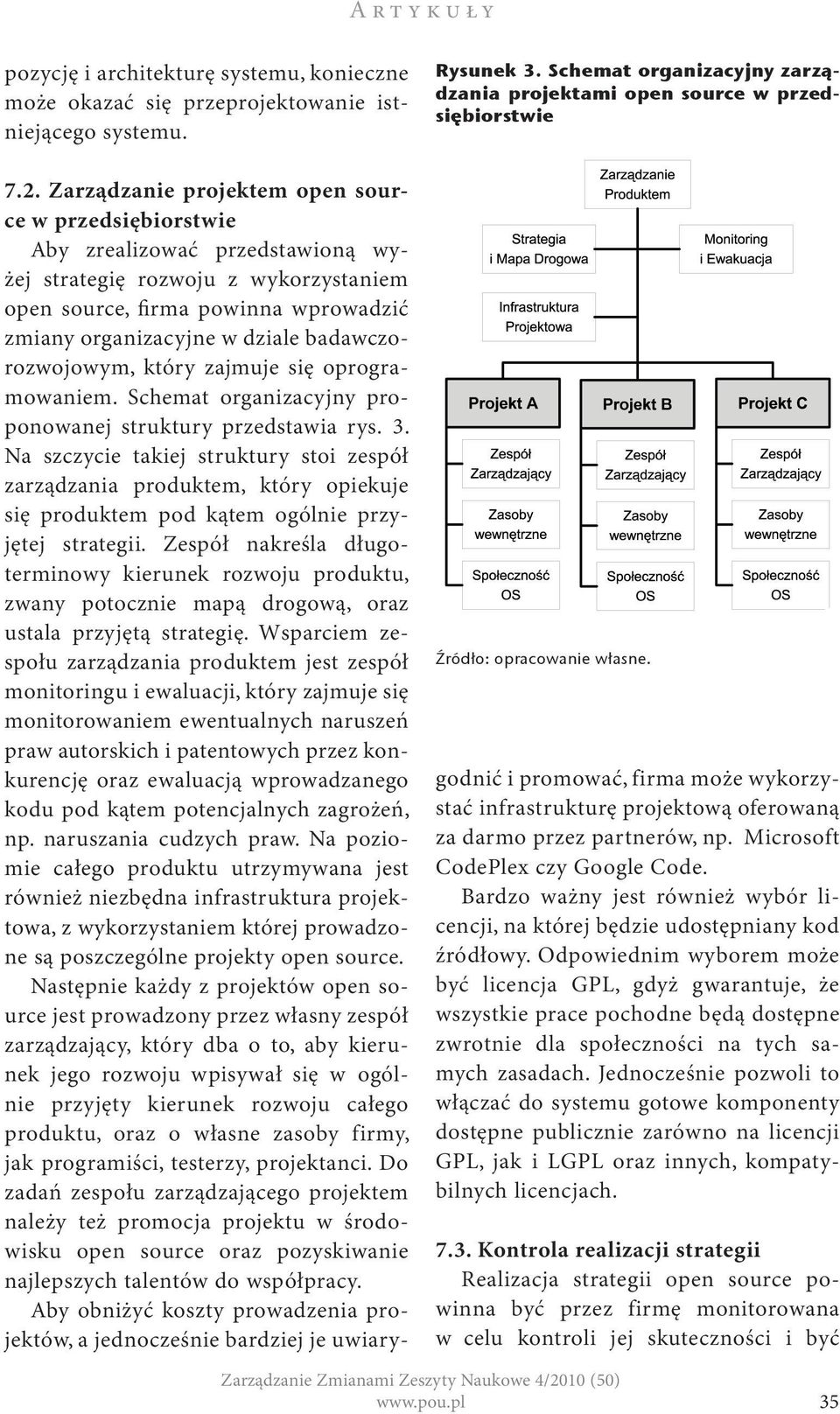 Zarządzanie projektem open source w przedsiębiorstwie Aby zrealizować przedstawioną wyżej strategię rozwoju z wykorzystaniem open source, firma powinna wprowadzić zmiany organizacyjne w dziale