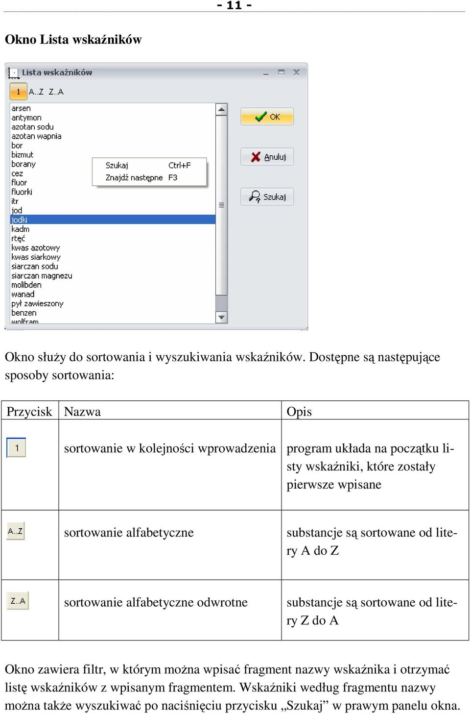 zostały pierwsze wpisane sortowanie alfabetyczne substancje są sortowane od litery A do Z sortowanie alfabetyczne odwrotne substancje są sortowane od