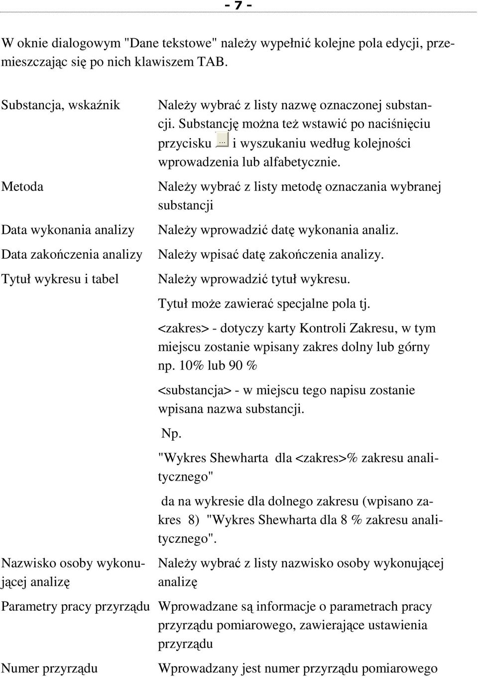 Substancję moŝna teŝ wstawić po naciśnięciu przycisku i wyszukaniu według kolejności wprowadzenia lub alfabetycznie.