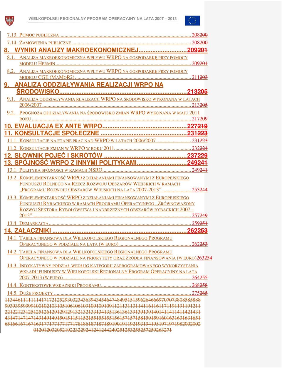 .. 213205 9.2. PROGNOZA ODDZIAŁYWANIA NA ŚRODOWISKO ZMIAN WRPO WYKONANA W MAJU 2011 ROKU... 217209 10. EWALUACJA EX ANTE WRPO... 227219 11. KONSULTACJE SPOŁECZNE... 231223 11.1. KONSULTACJE NA ETAPIE PRAC NAD WRPO W LATACH 2006/2007.