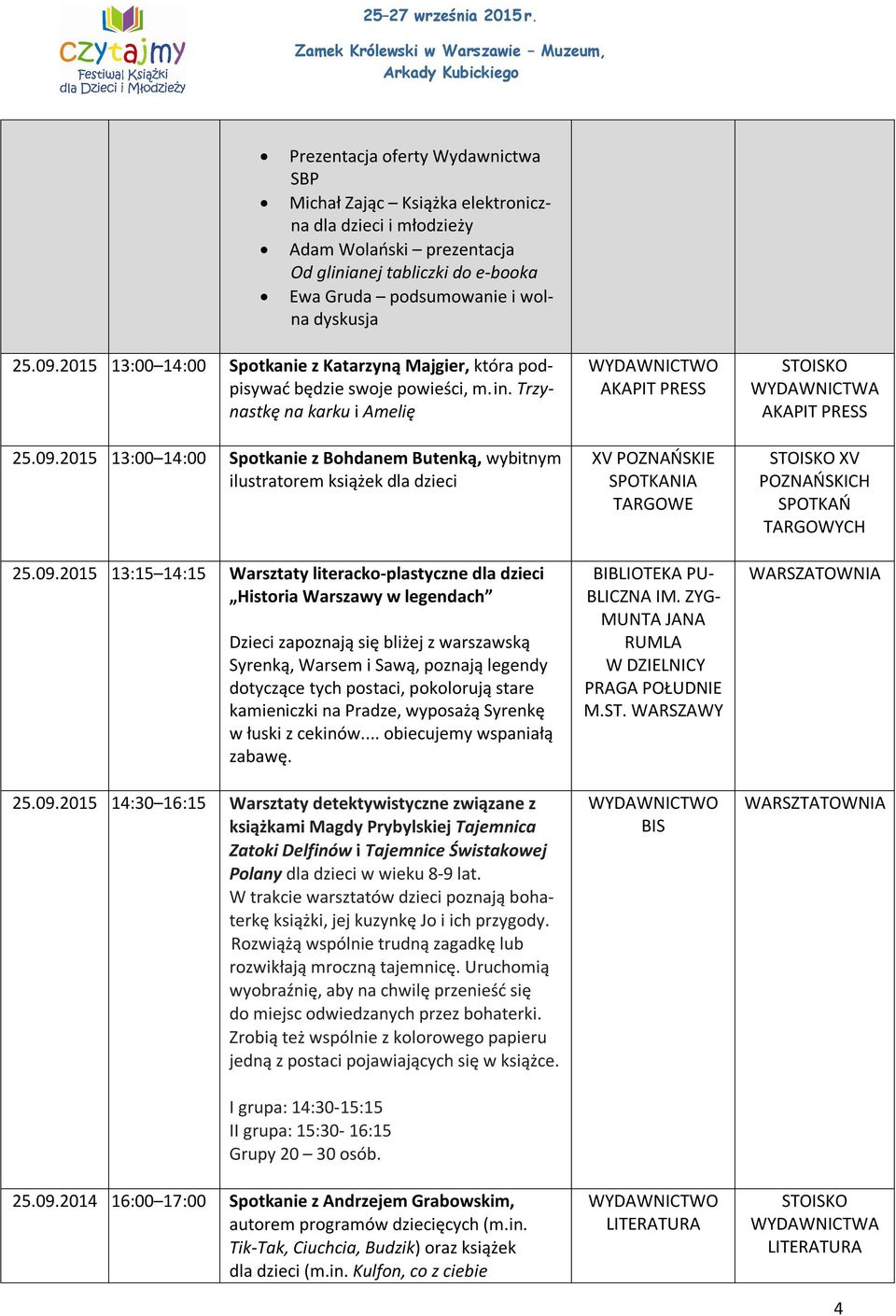 2015 13:00 14:00 Spotkanie z Bohdanem Butenką, wybitnym ilustratorem książek dla dzieci 25.09.