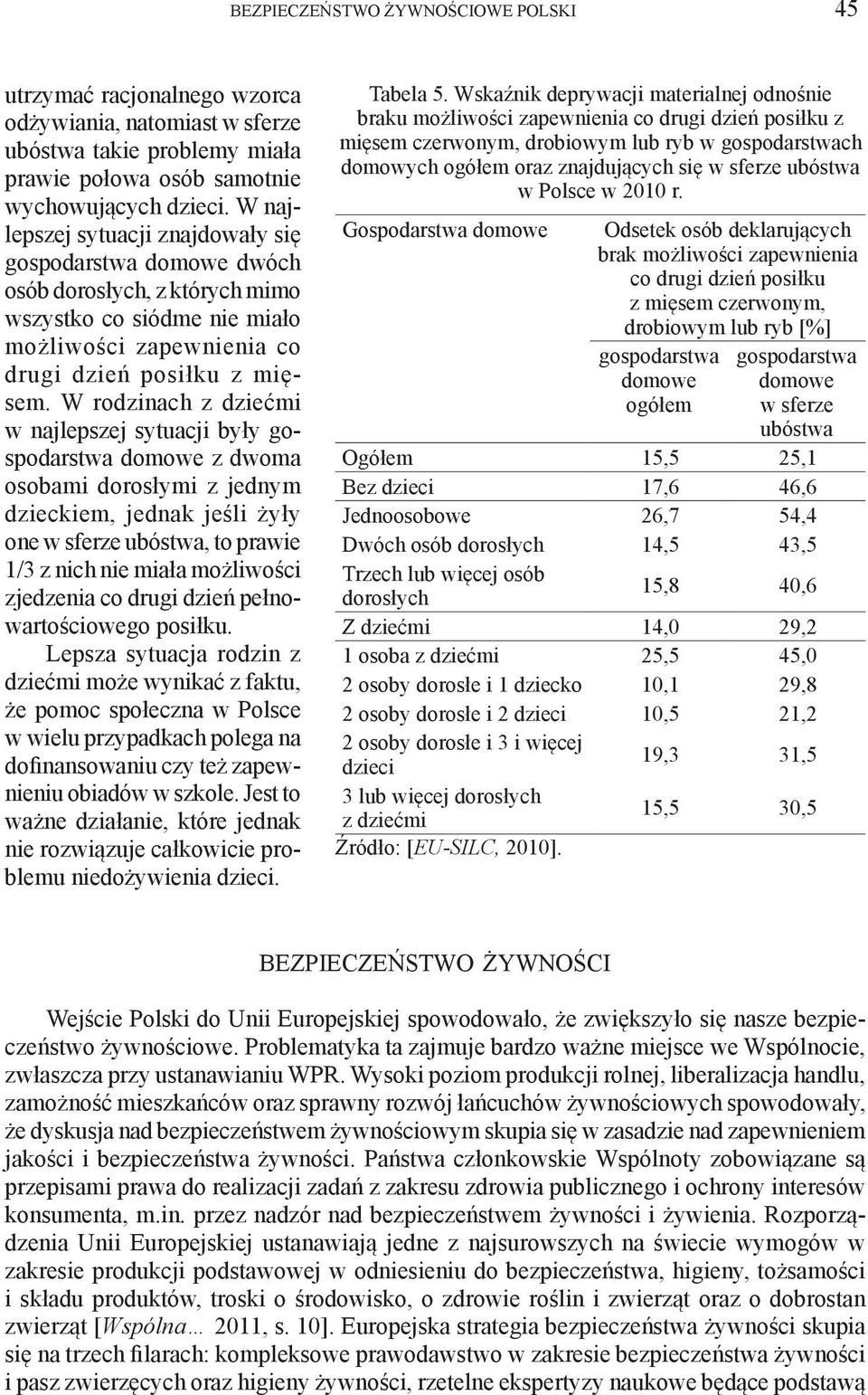 W rodzinach z dziećmi w najlepszej sytuacji były gospodarstwa domowe z dwoma osobami dorosłymi z jednym dzieckiem, jednak jeśli żyły one w sferze ubóstwa, to prawie 1/3 z nich nie miała możliwości