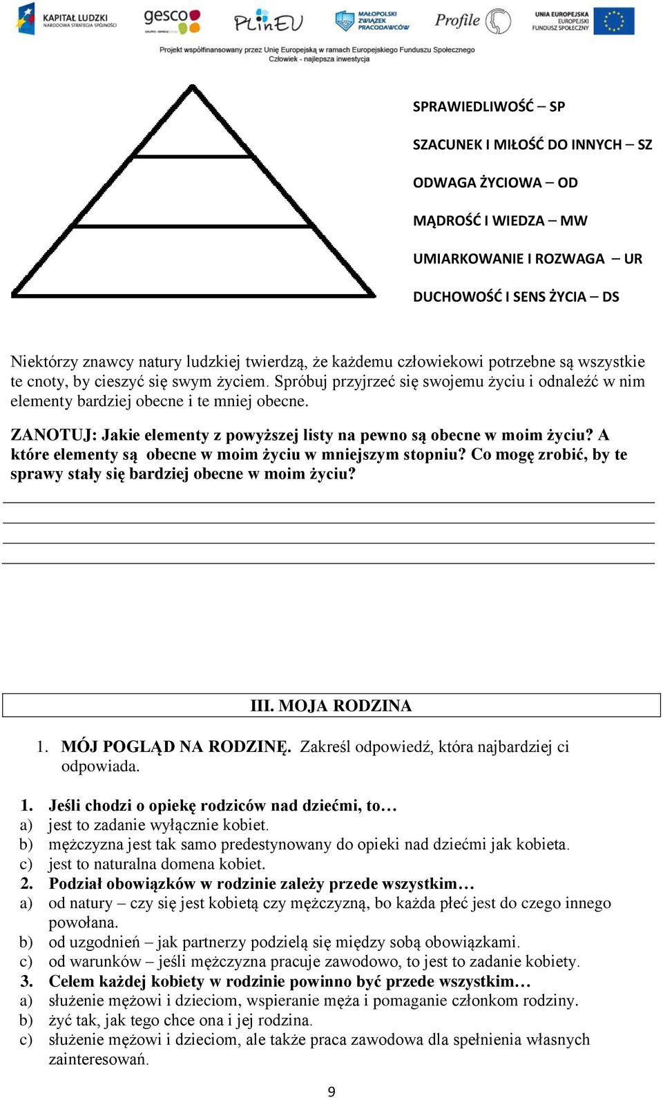 ZANOTUJ: Jakie elementy z powyższej listy na pewno są obecne w moim życiu? A które elementy są obecne w moim życiu w mniejszym stopniu?