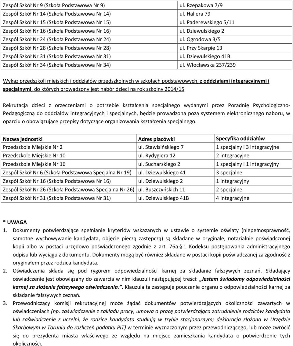 Przy Skarpie 13 Zespół Szkół Nr 31 (Szkoła Podstawowa Nr 31) ul. Dziewulskiego 41B Zespół Szkół Nr 34 (Szkoła Podstawowa Nr 34) ul.